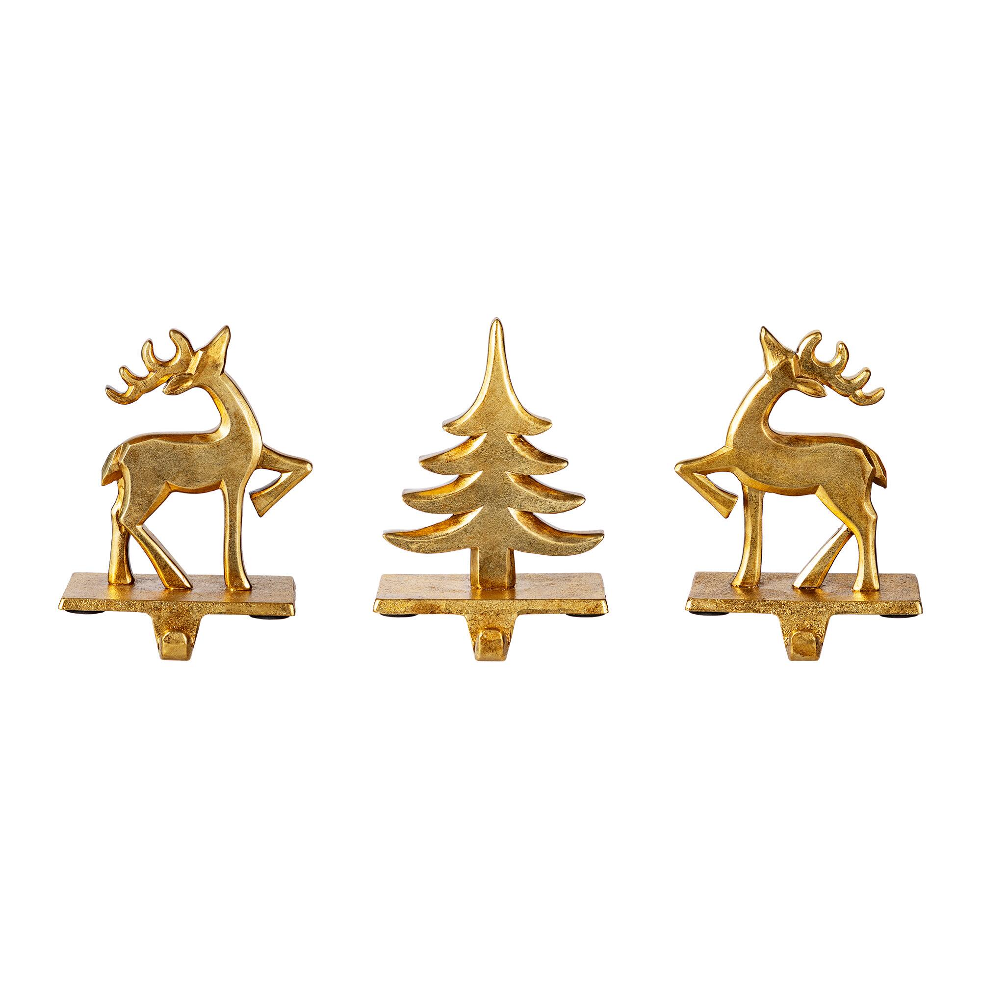 Glitzhome&#xAE; Christmas Resin Tree and Reindeer Stocking Holder Set