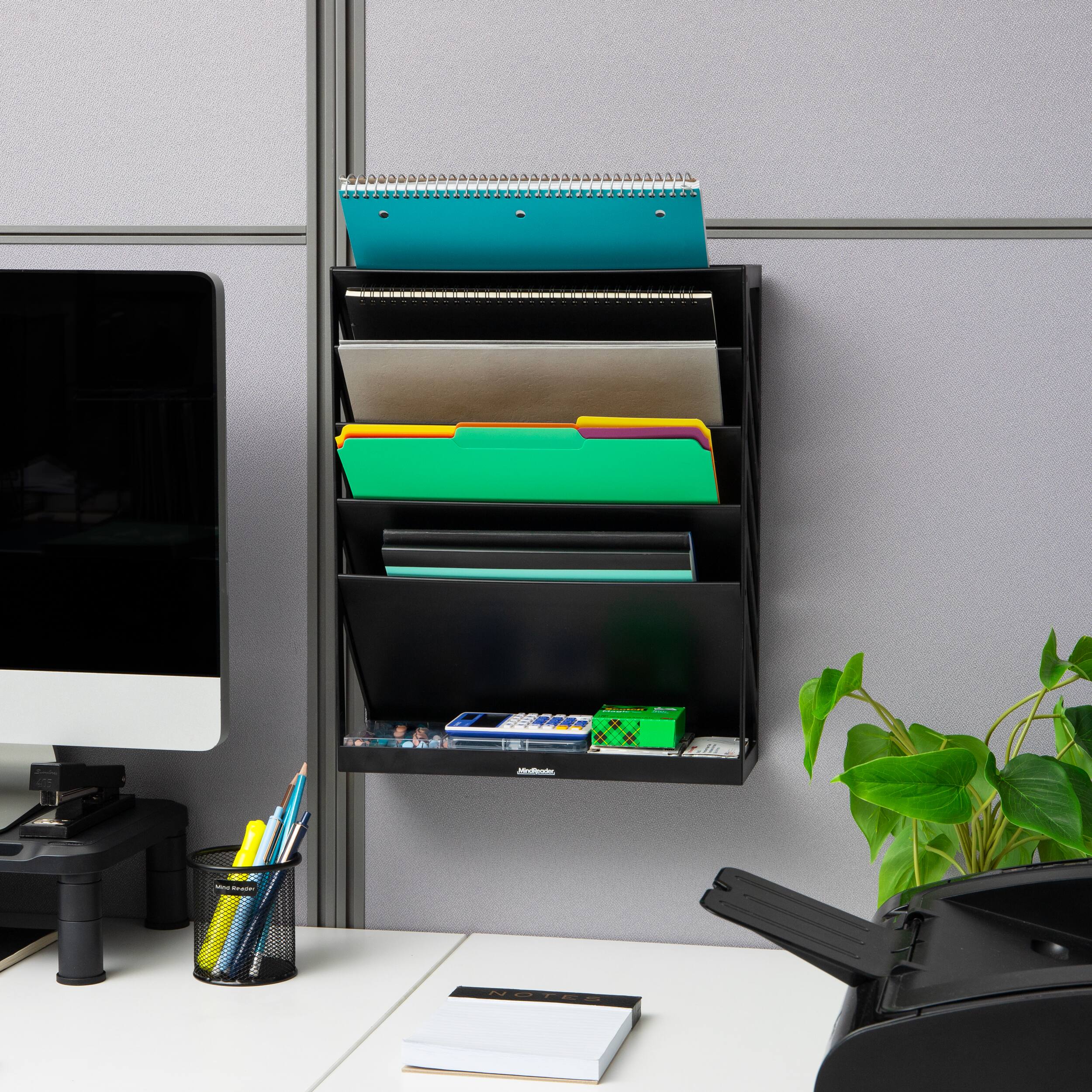 Mind Reader 5-Tier Vertical File Storage, Desktop Organizer, Wall Mount, Office, Plastic, Black