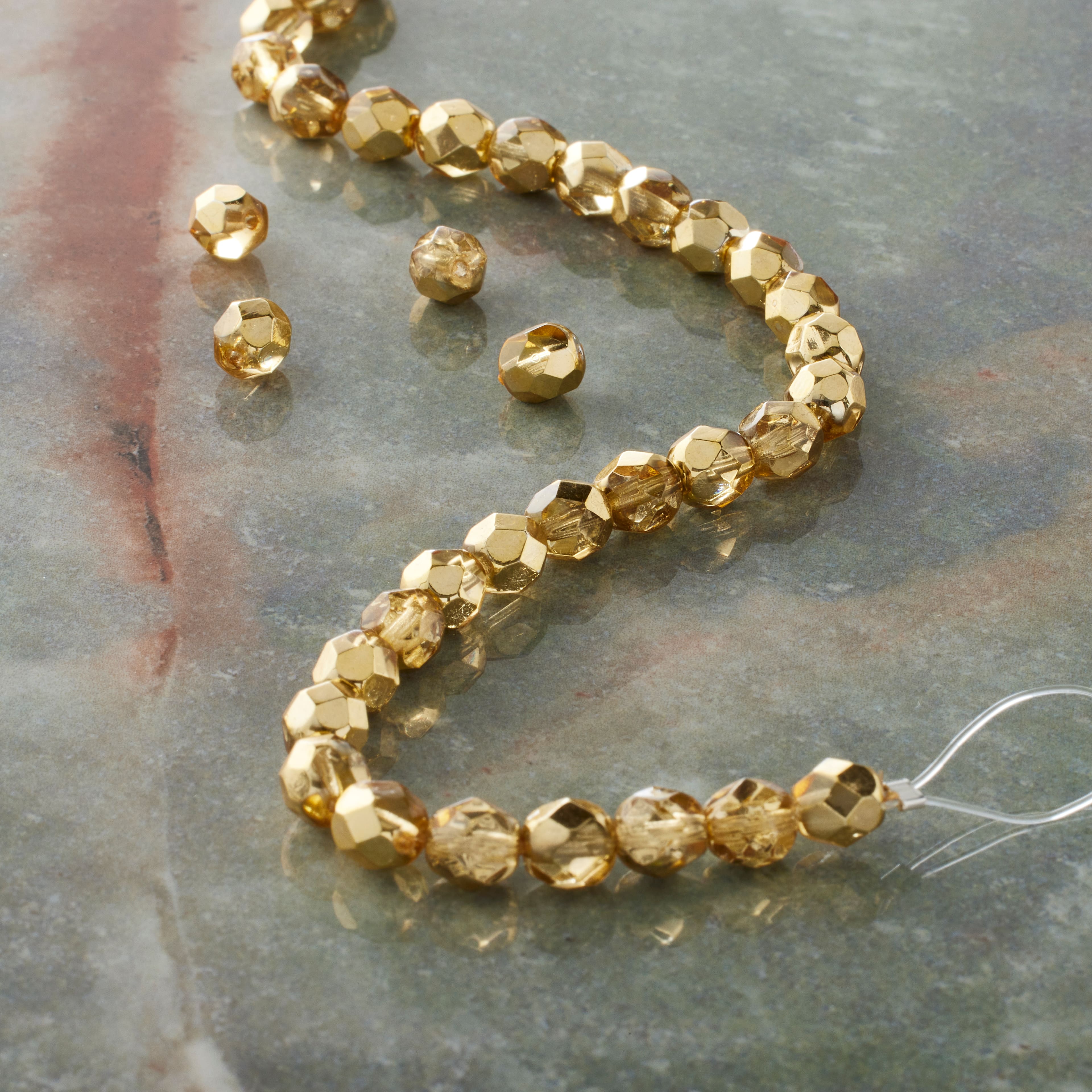Gold Czech Fire Polished Glass Faceted Round Beads, 6mm by Bead Landing&#x2122;