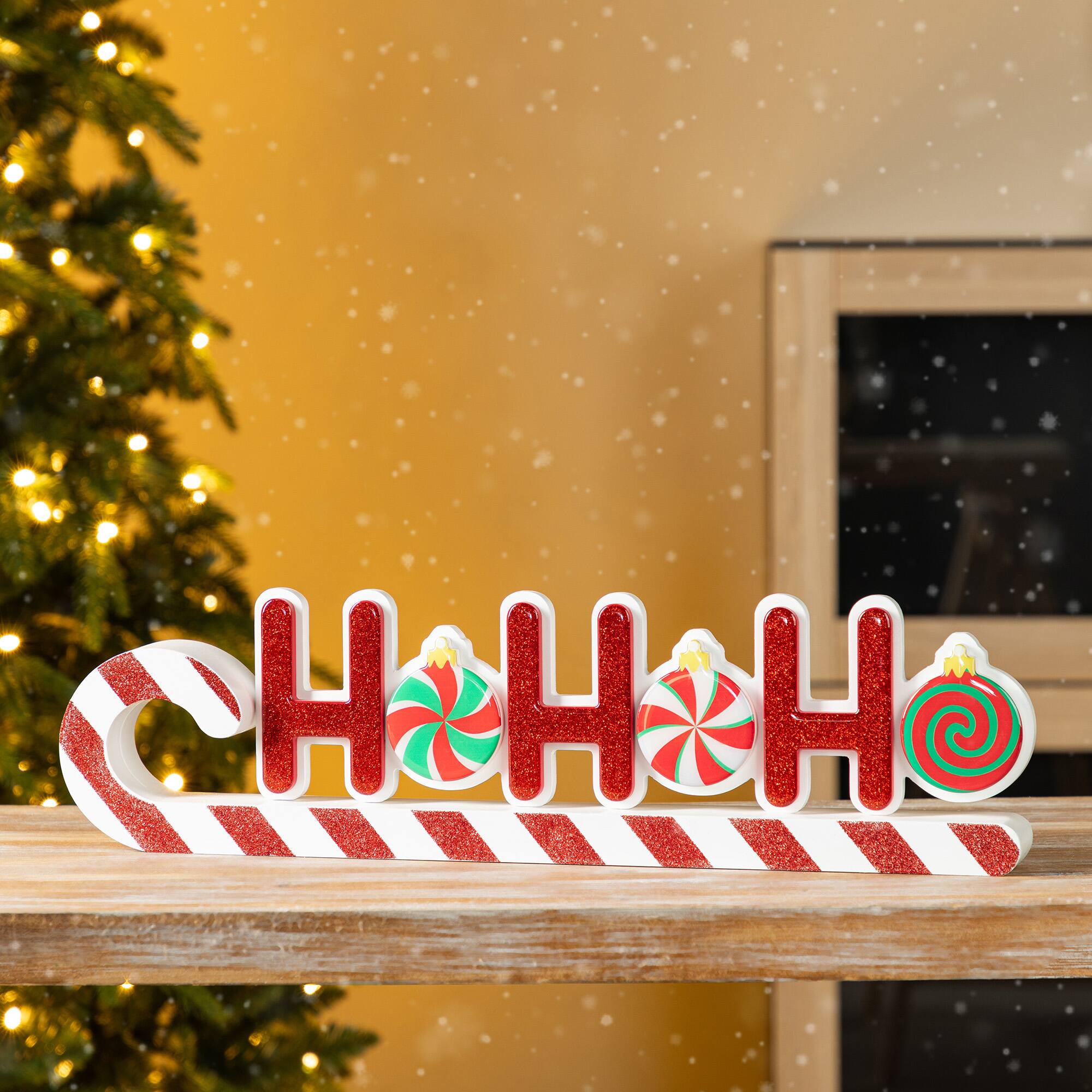 Glitzhome® 19" Christmas Wooden Epoxy HOHOHO Candy Cane Table Decor