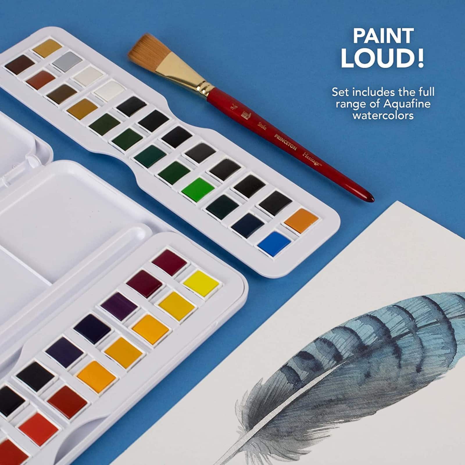 Daler-Rowney® Aquafine 48 Color Half-Pan Watercolor Travel Set with Brush