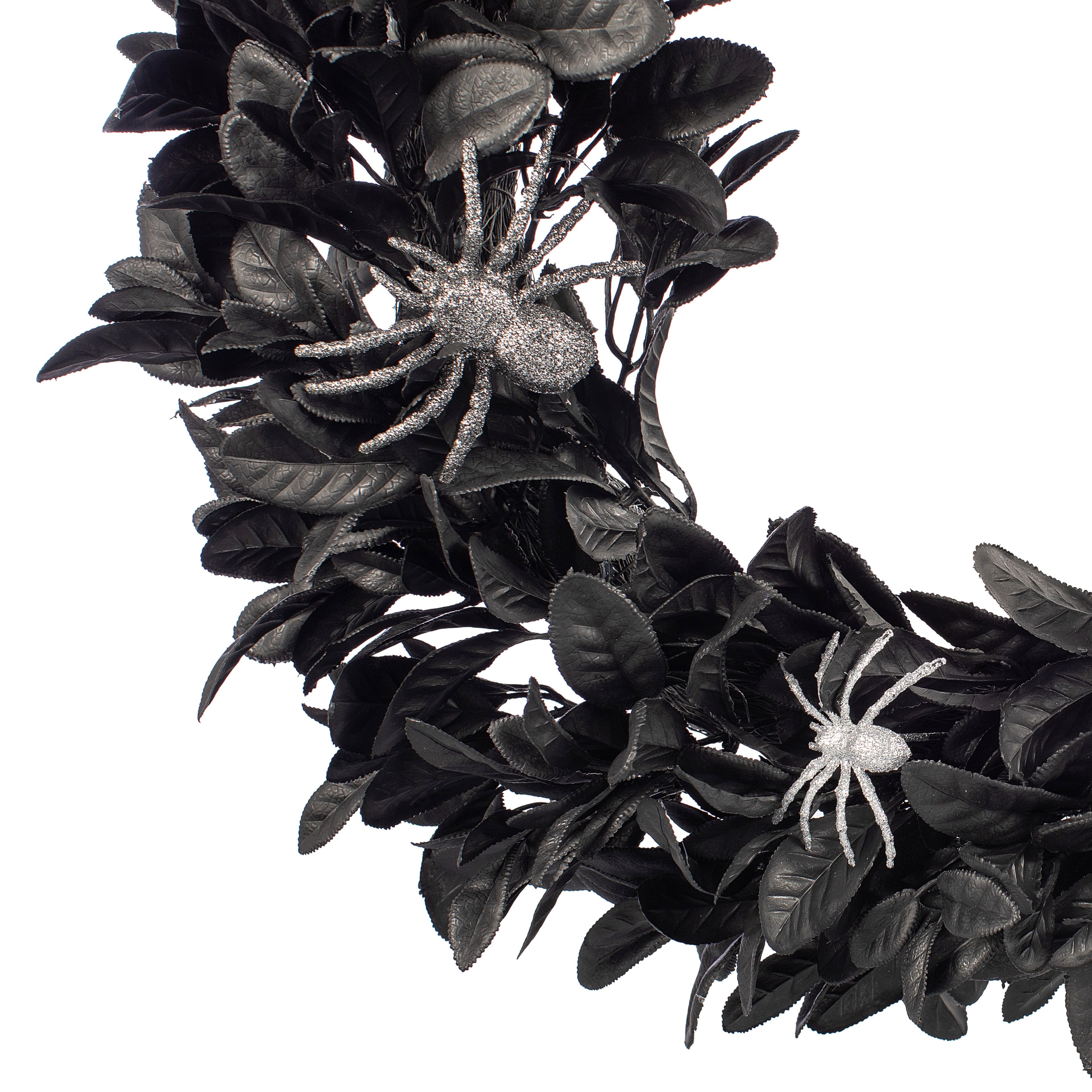 26&#x22; Black Leaves with Spiders Wreath by Ashland&#xAE;