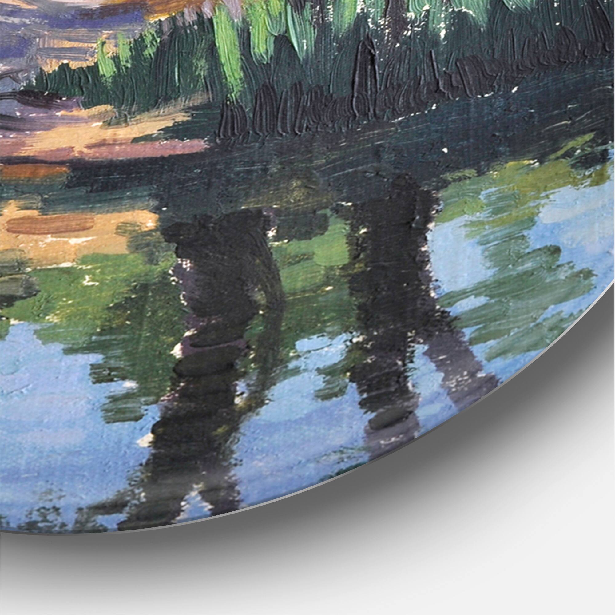 Designart - Mysterious House By The River In The Woods - Lake House Metal Circle Wall Art