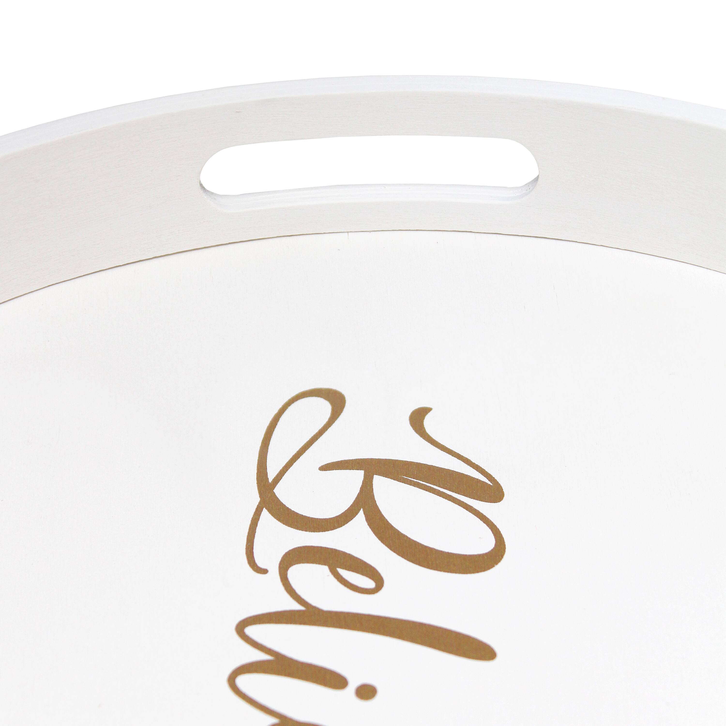 Elegant Designs™ 13.8" Round White Wash Believe Serving Tray with Handles