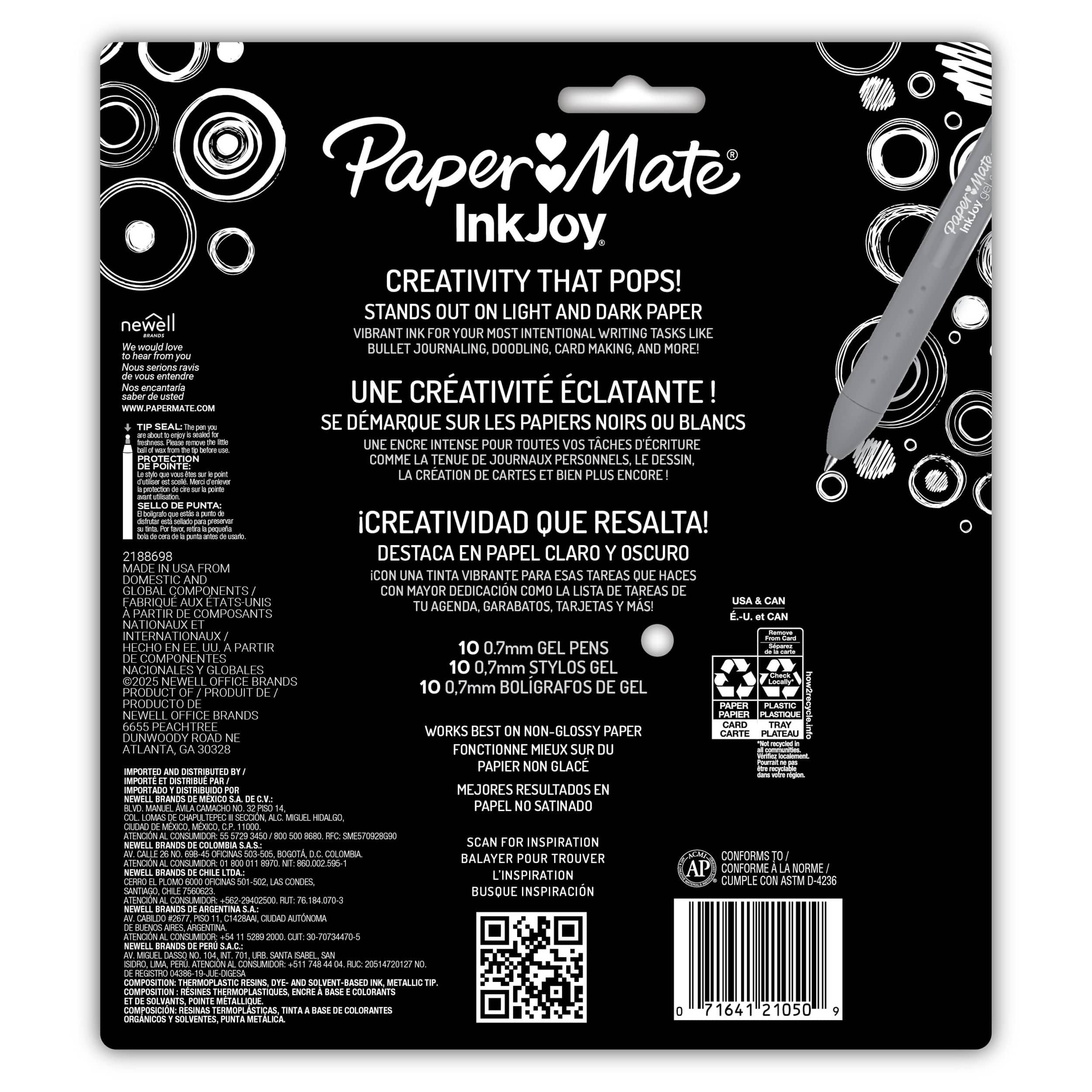 Paper Mate&#xAE; InkJoy&#xAE; Medium Point Bright 10 Color Retractable Gel Pen Set