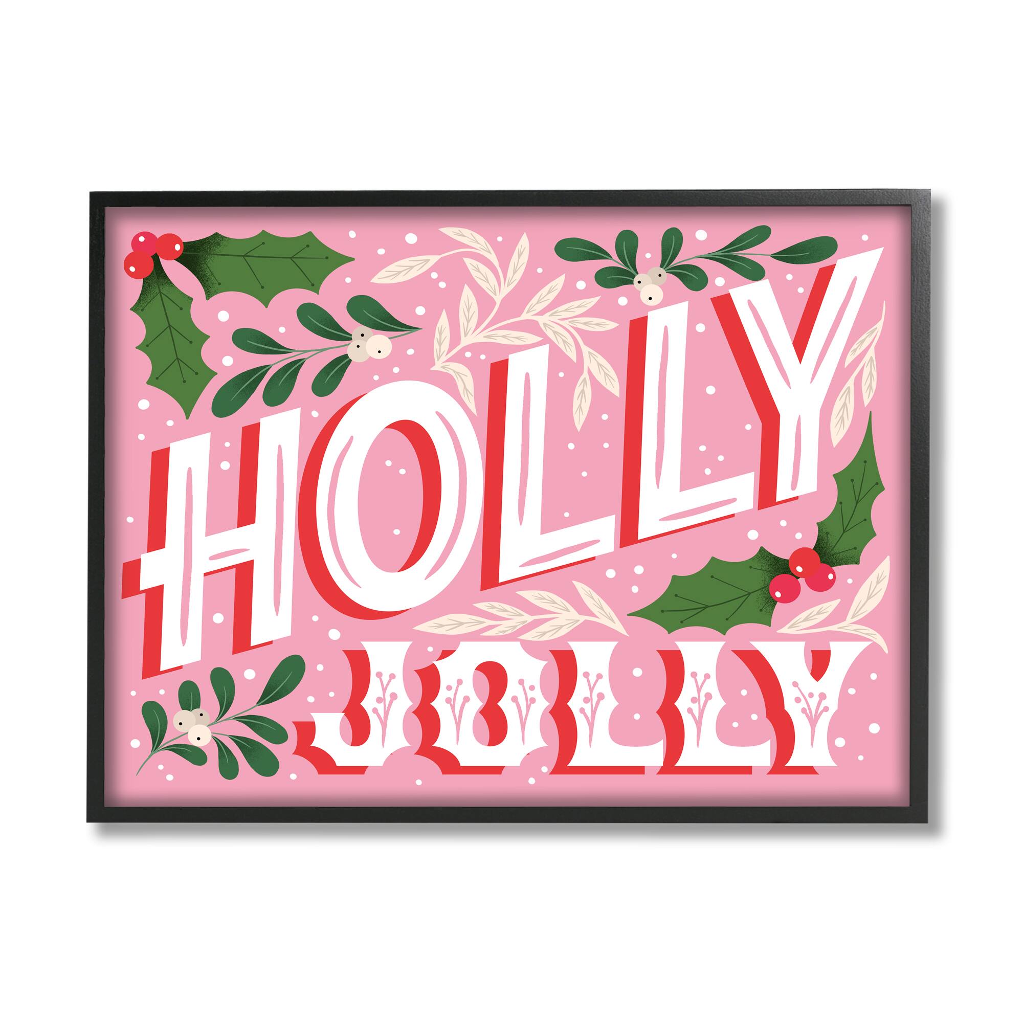 Stupell Industries Bold Pink Holly Jolly Phrase Framed Giclee Art
