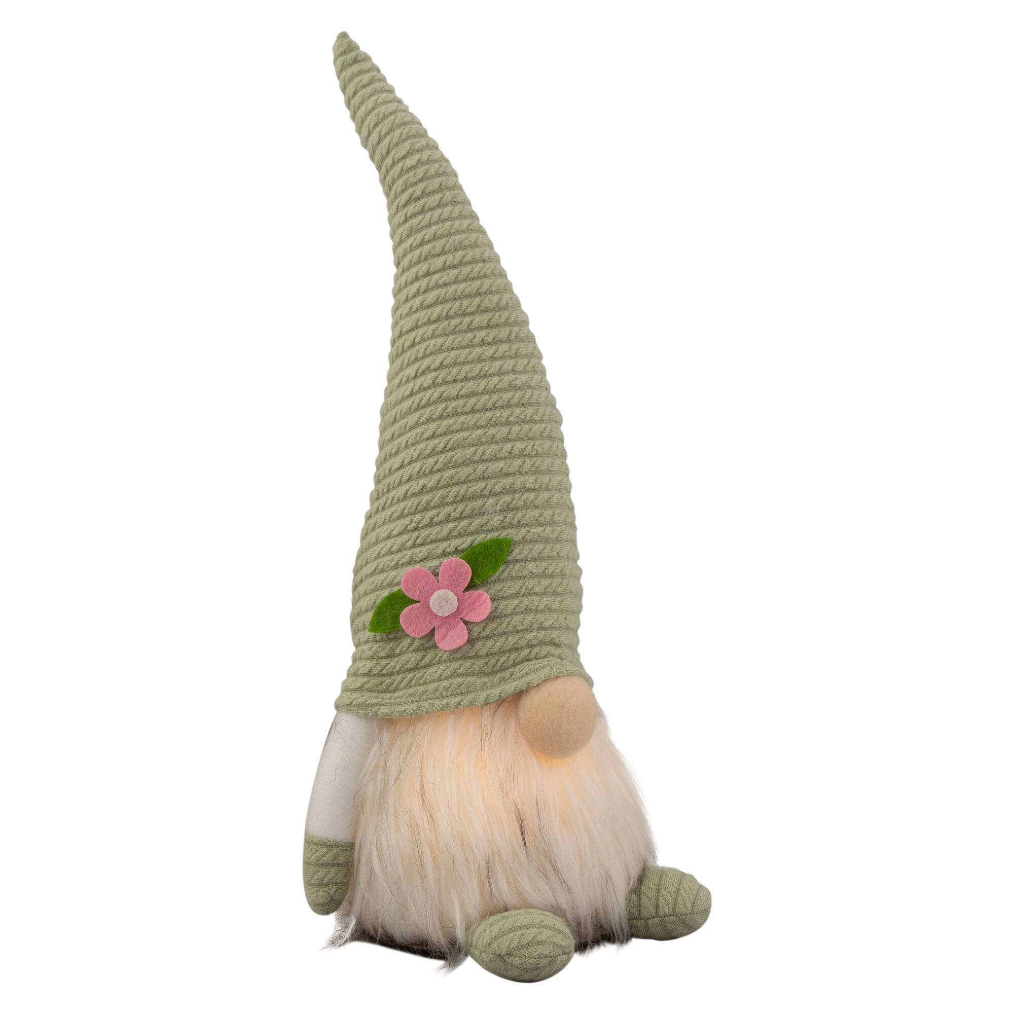 12&#x22; Lighted Green Spring Gnome with Flower Hat