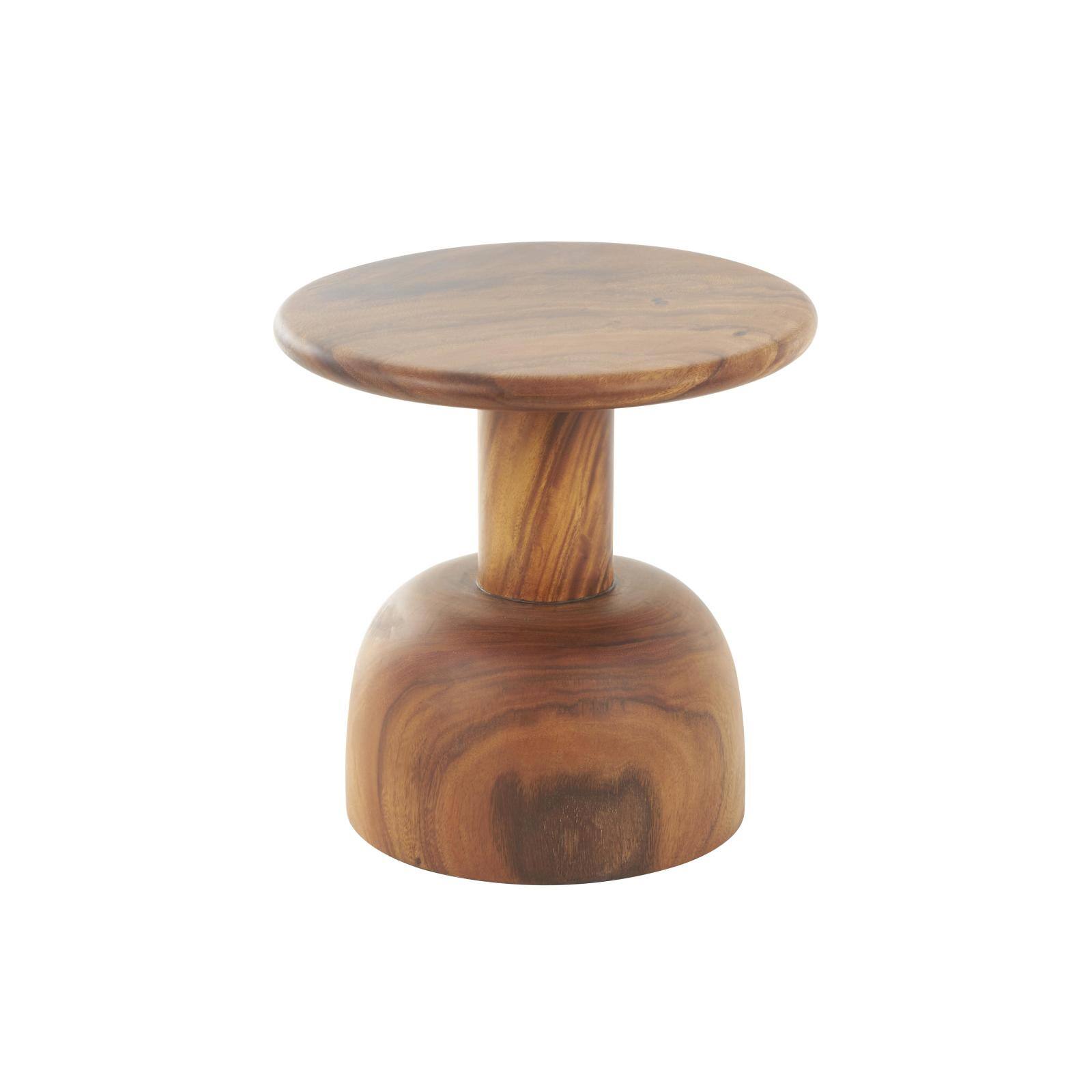 15.75" Brown Wood Handmade Accent Table with Rounded Block Base