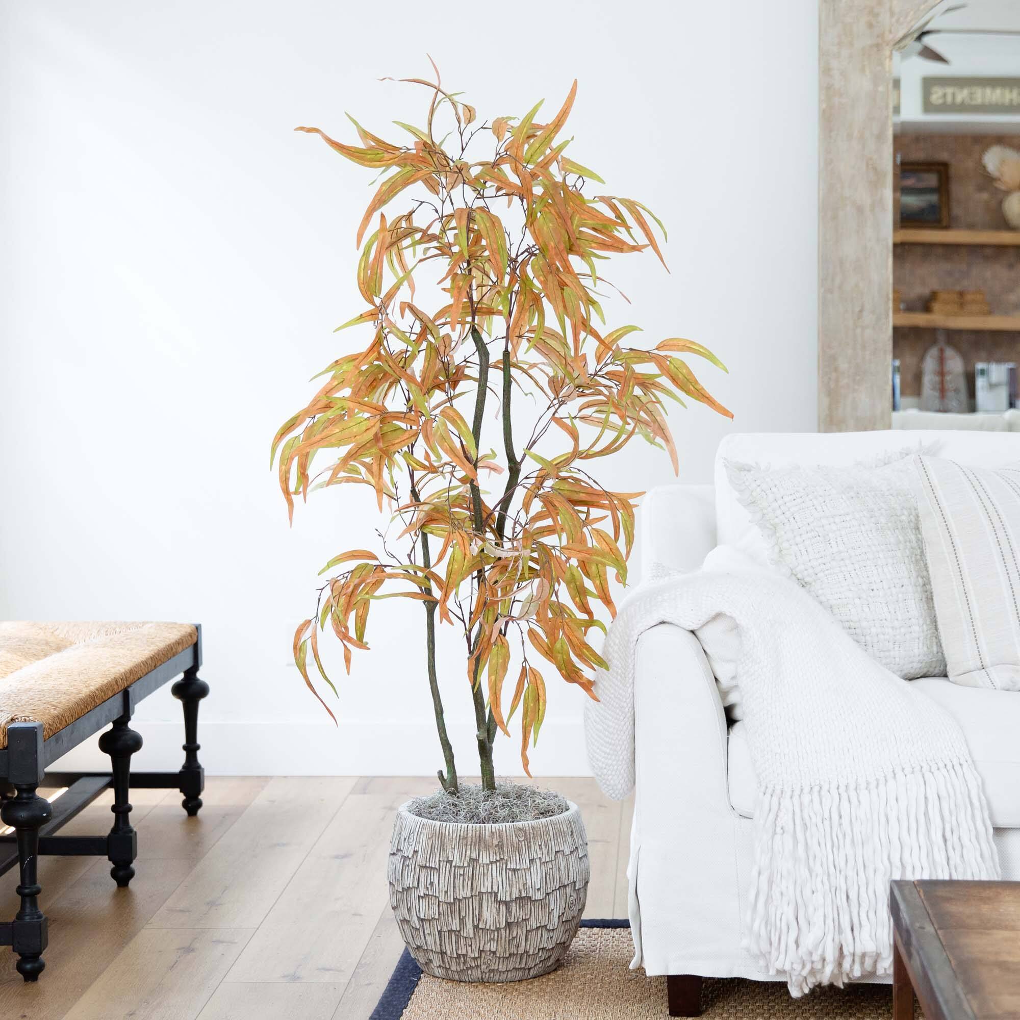 5ft. Green &#x26; Orange Autumn Wispy Eucalyptus Artificial Potted Tree