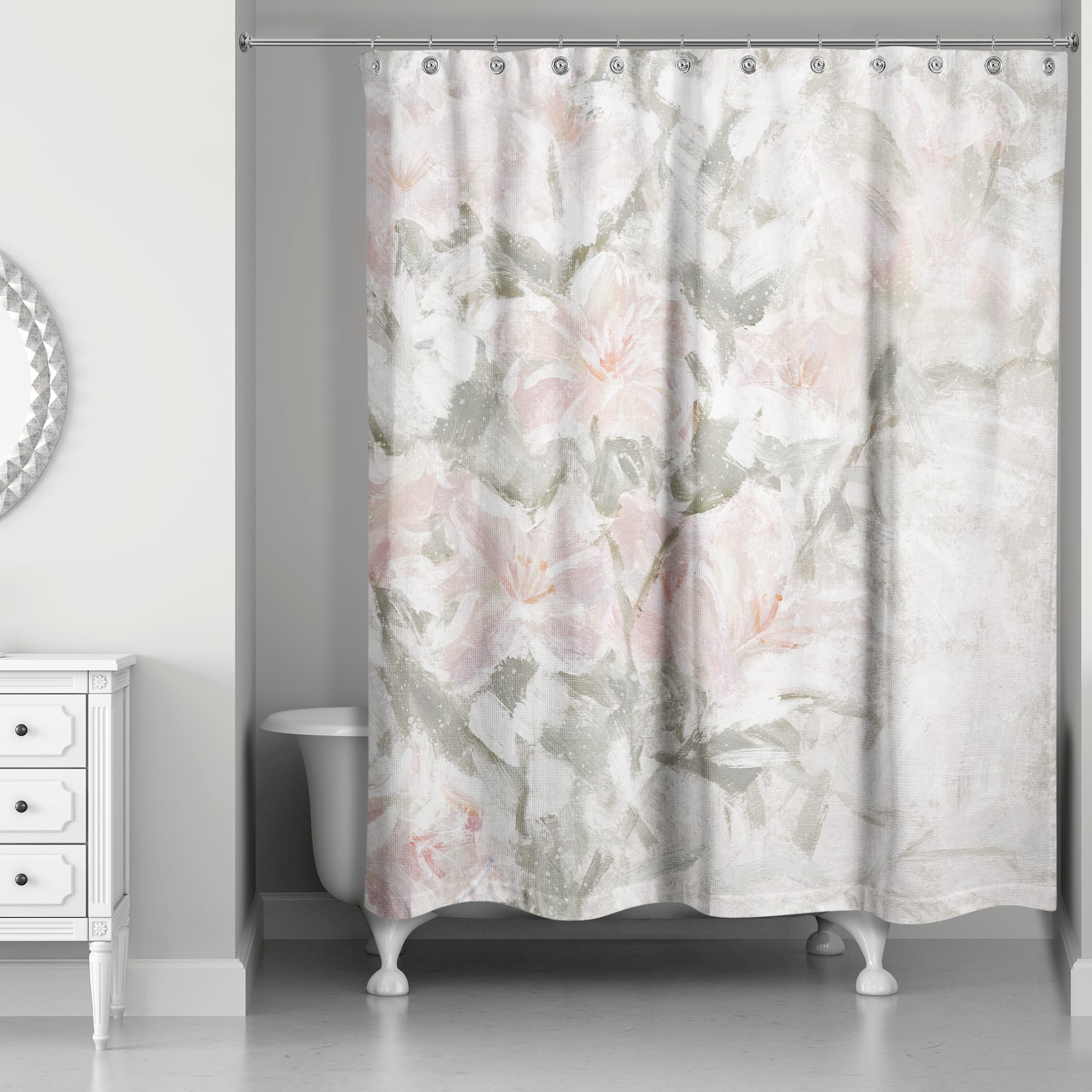 Soft Floral Abstract Blush and Sage 71" x 74" Shower Curtain