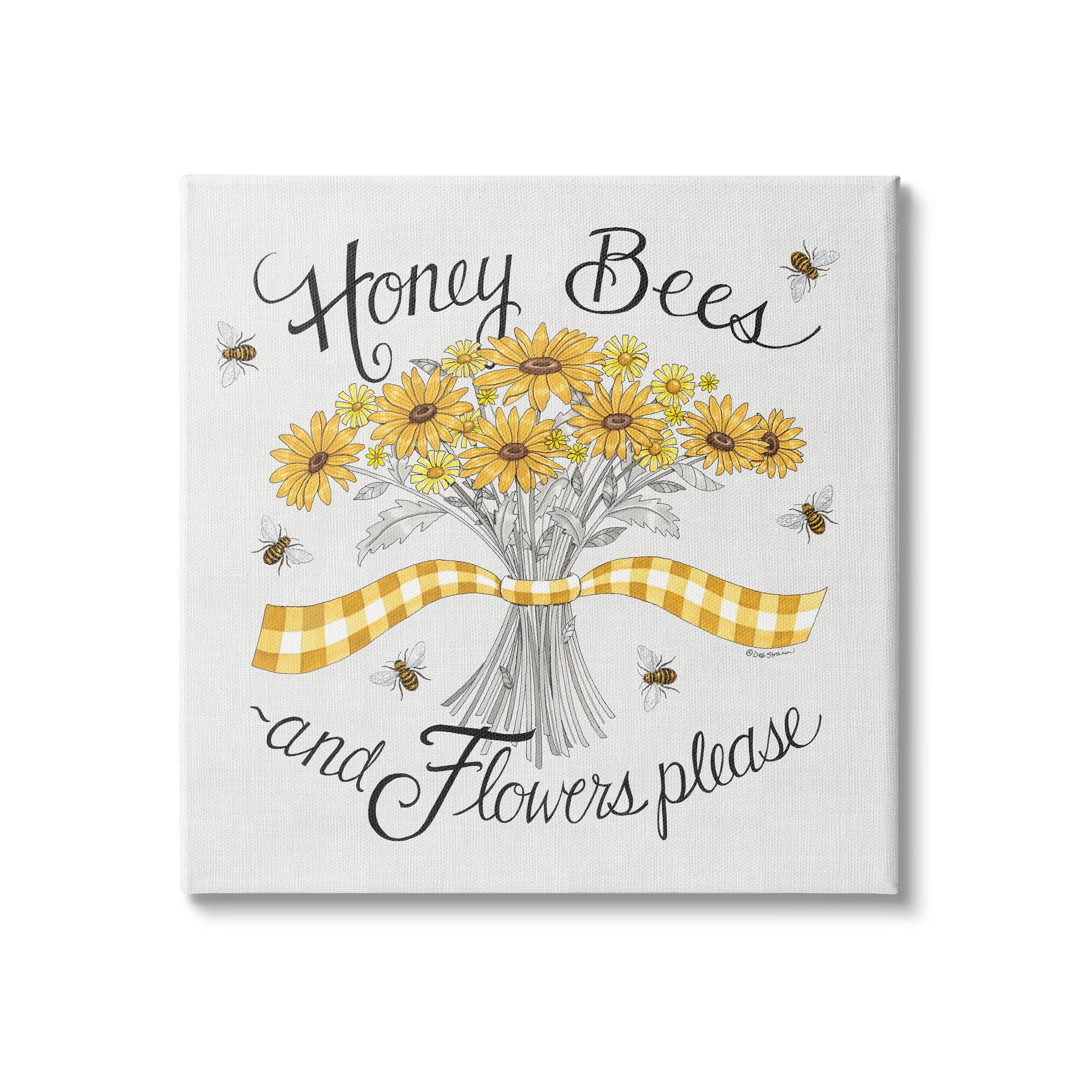 Stupell Industries Honey Bees Flowers Please Phrase Vintage Yellow Daisies Canvas Wall Art