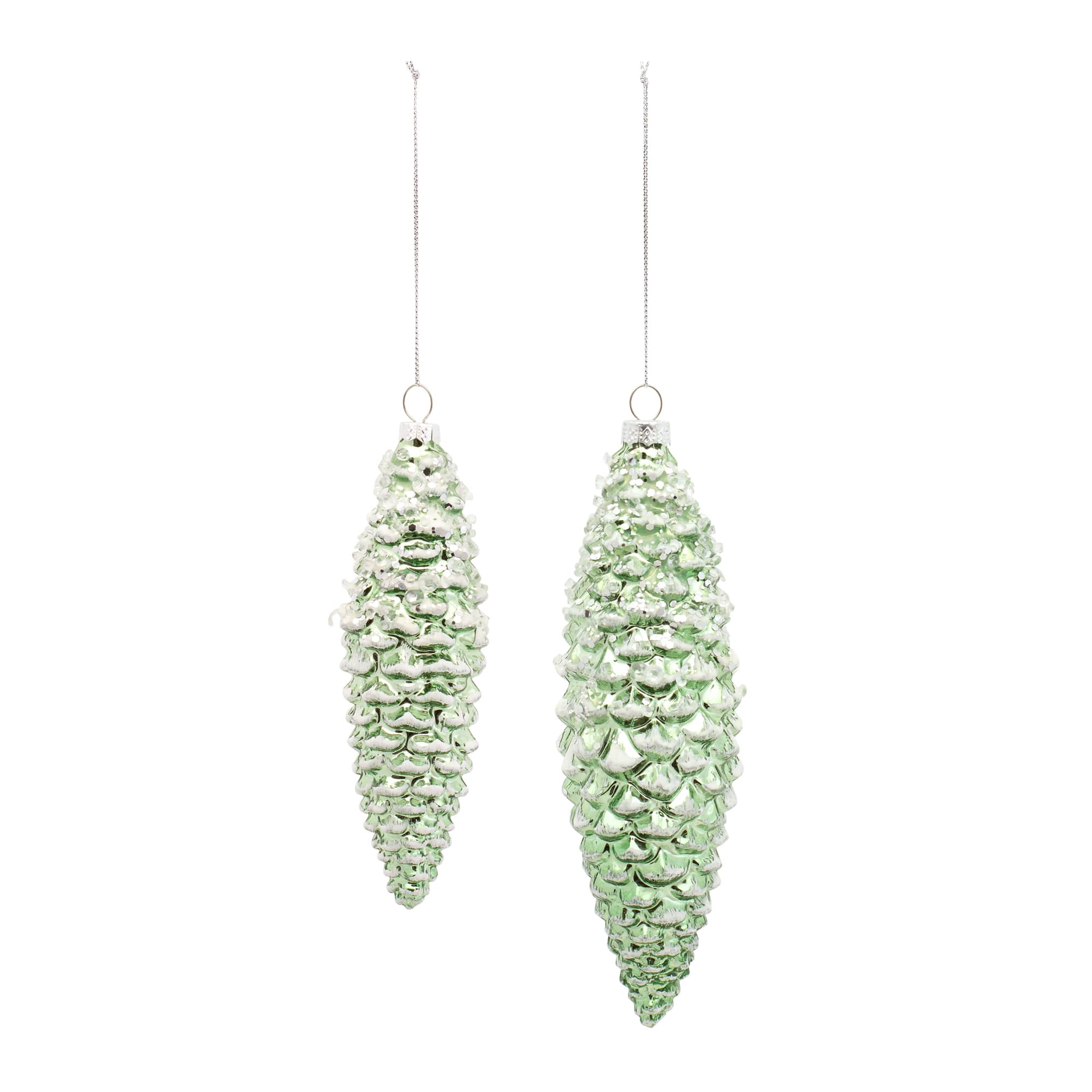 12ct. Green Glass Pinecone Ornament Set