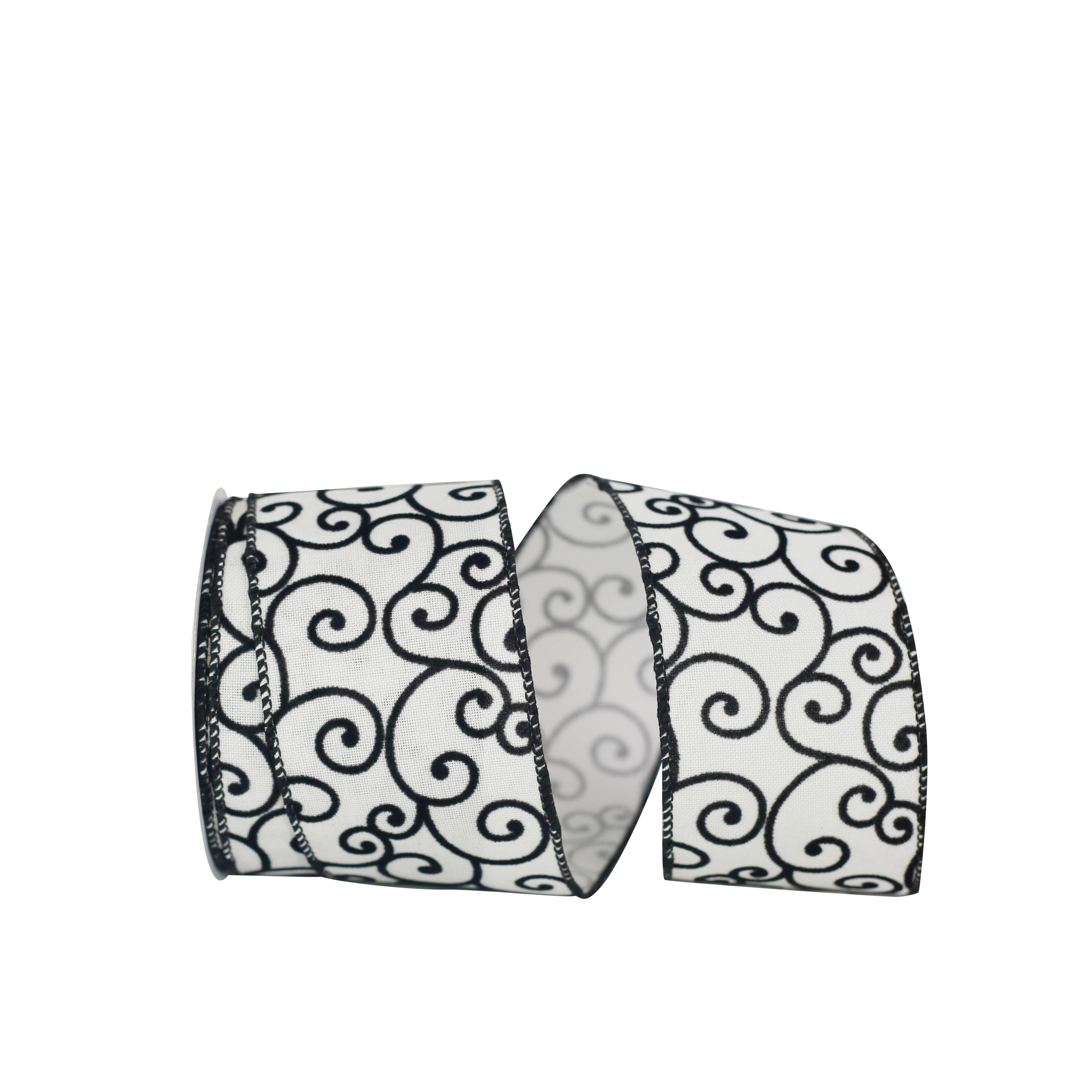 JAM Paper 2.5" x 10yd. Black & White Swirl Wired Linen Ribbon