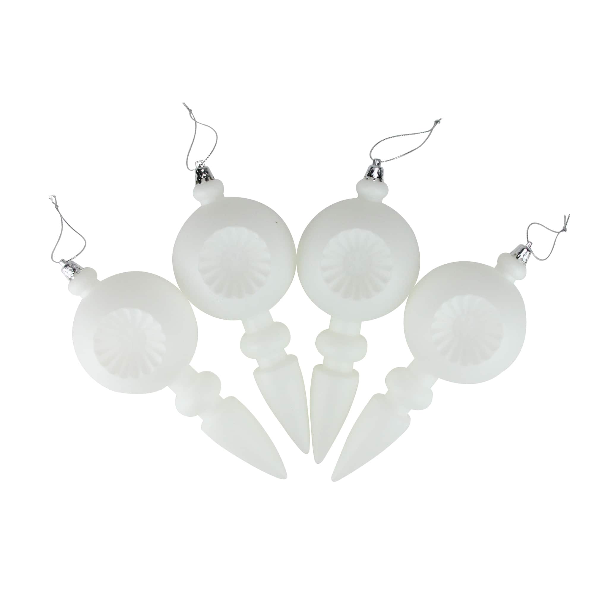 4ct. 7.5" Matte White Retro Reflector Shatterproof Christmas Finial Ornaments