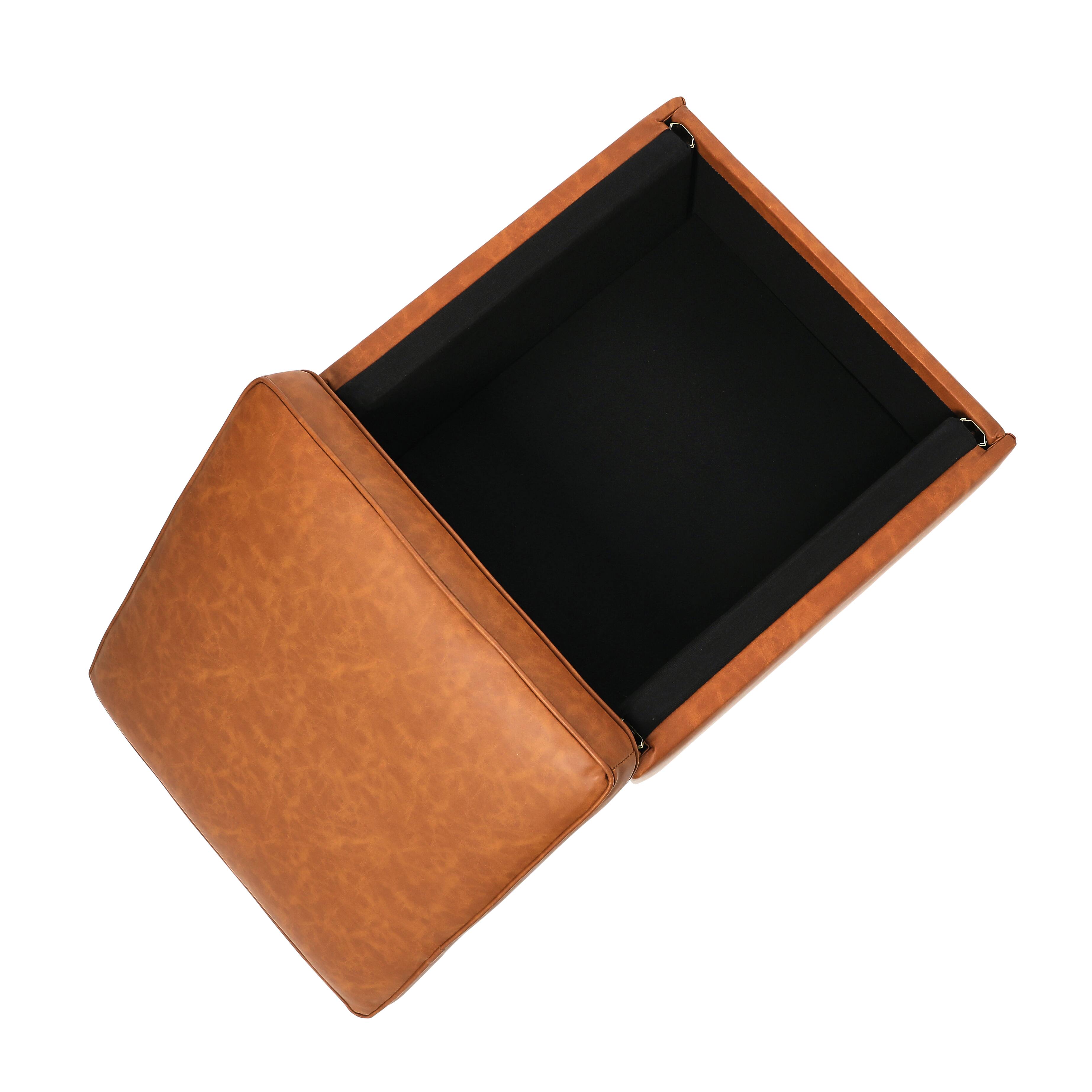 Hello Honey&#xAE; Cognac Vegan Leather Ottoman with Storage