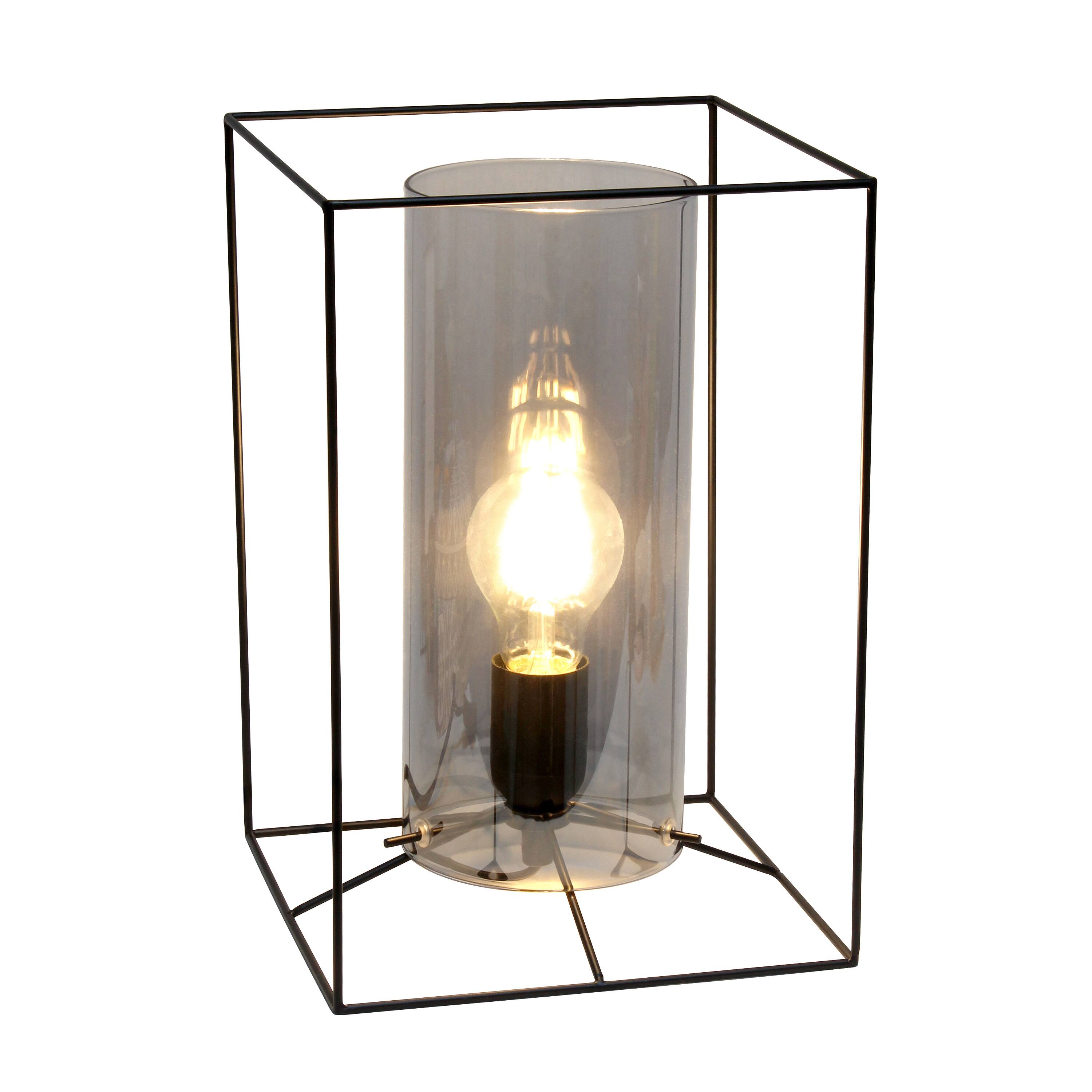 Lalia Home Black Framed Table Lamp with Cylinder Glass Shade