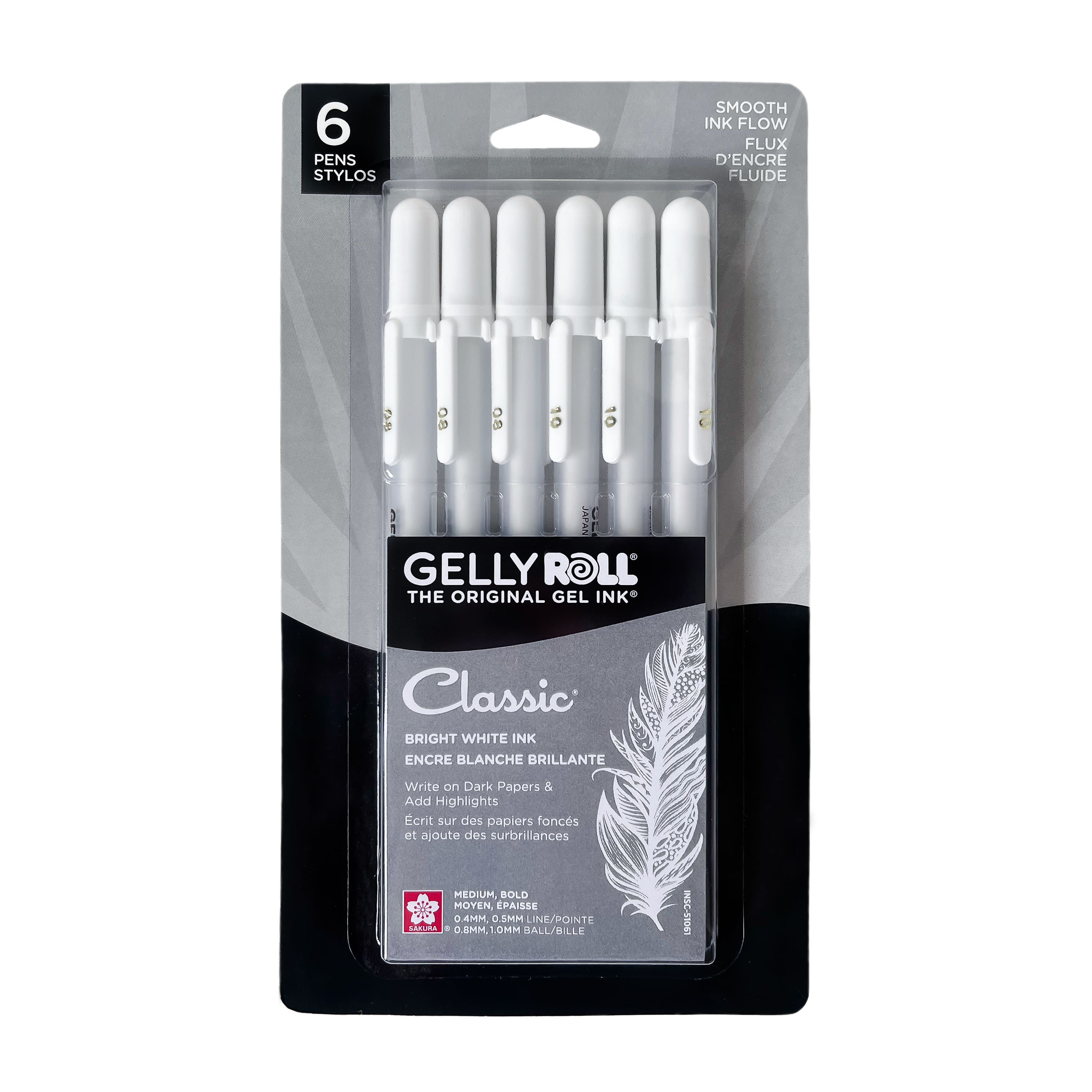 Gelly Roll&#xAE; Classic&#x2122; Medium &#x26; Bold Bright White 6 Piece Gel Pen Set