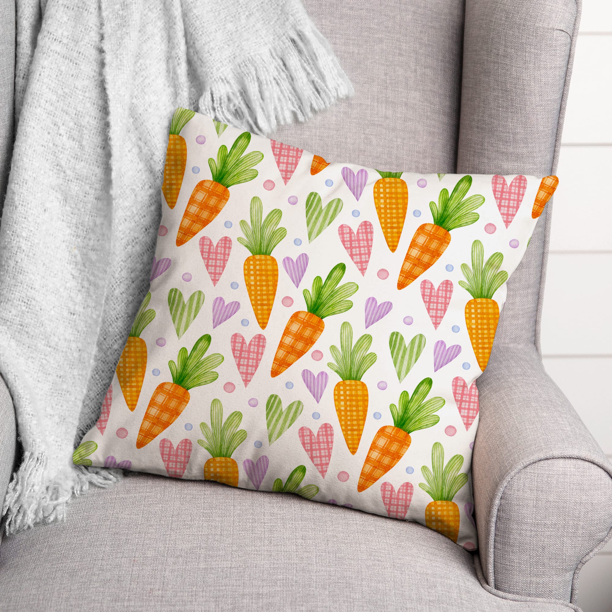 Carrots & Hearts Easter Throw Pillow