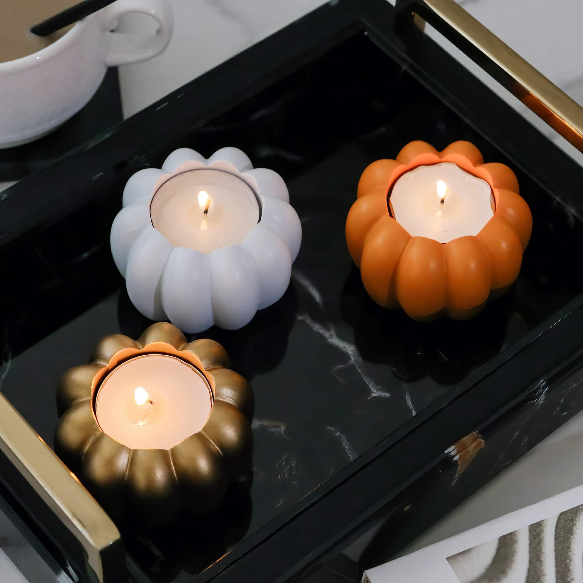 Kate Aspen White Pumpkin 2-in-1 Tealight Candlestick Holder Set, 6ct.