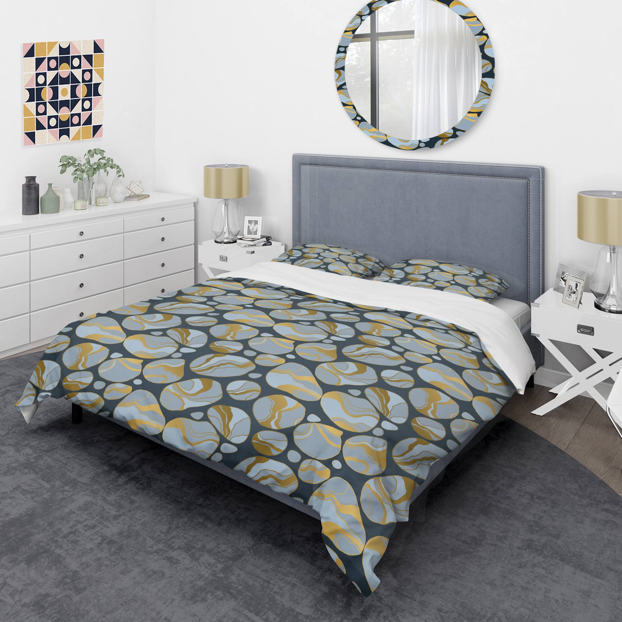 Designart &#x27;Golden Marble Design IV&#x27; Mid-Century Duvet Cover Set