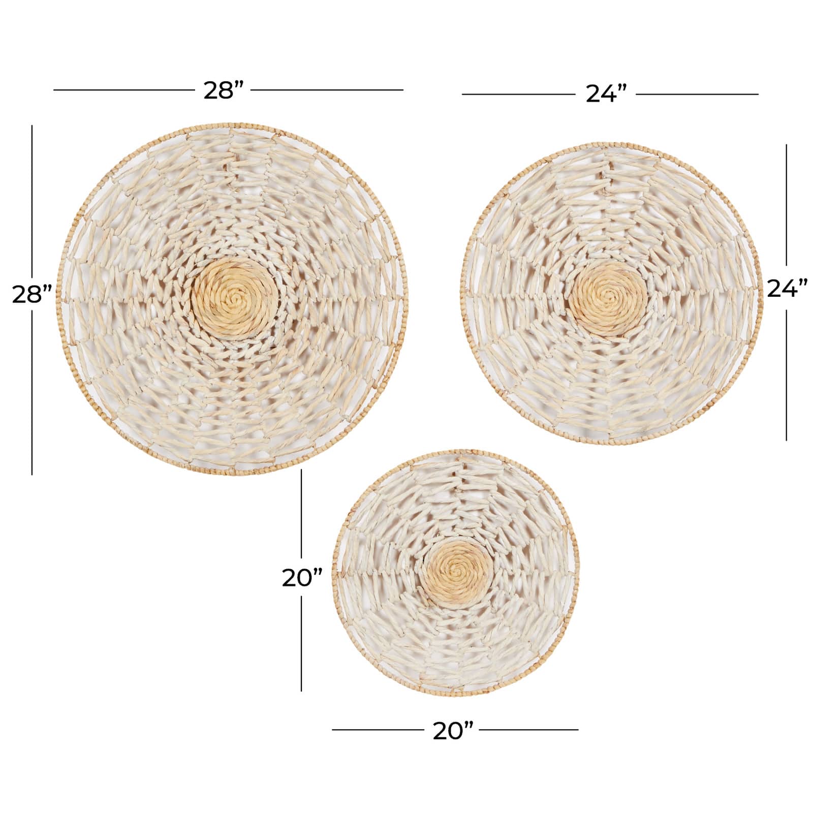Set of 3 Cream Dried Plant Material Coastal Style Wall Decor, 20", 24", 28"