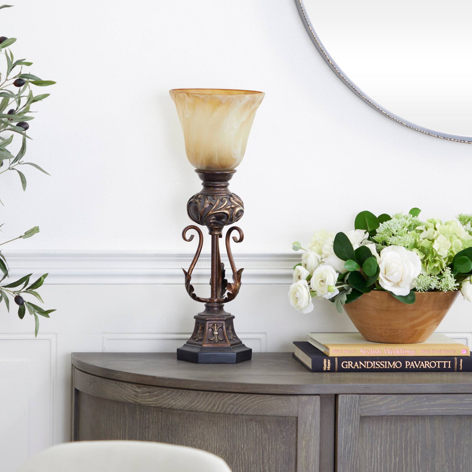 Brown Metal Mediterranean Uplight Table Lamp, 20&#x22; x 7&#x22; x 7&#x22;