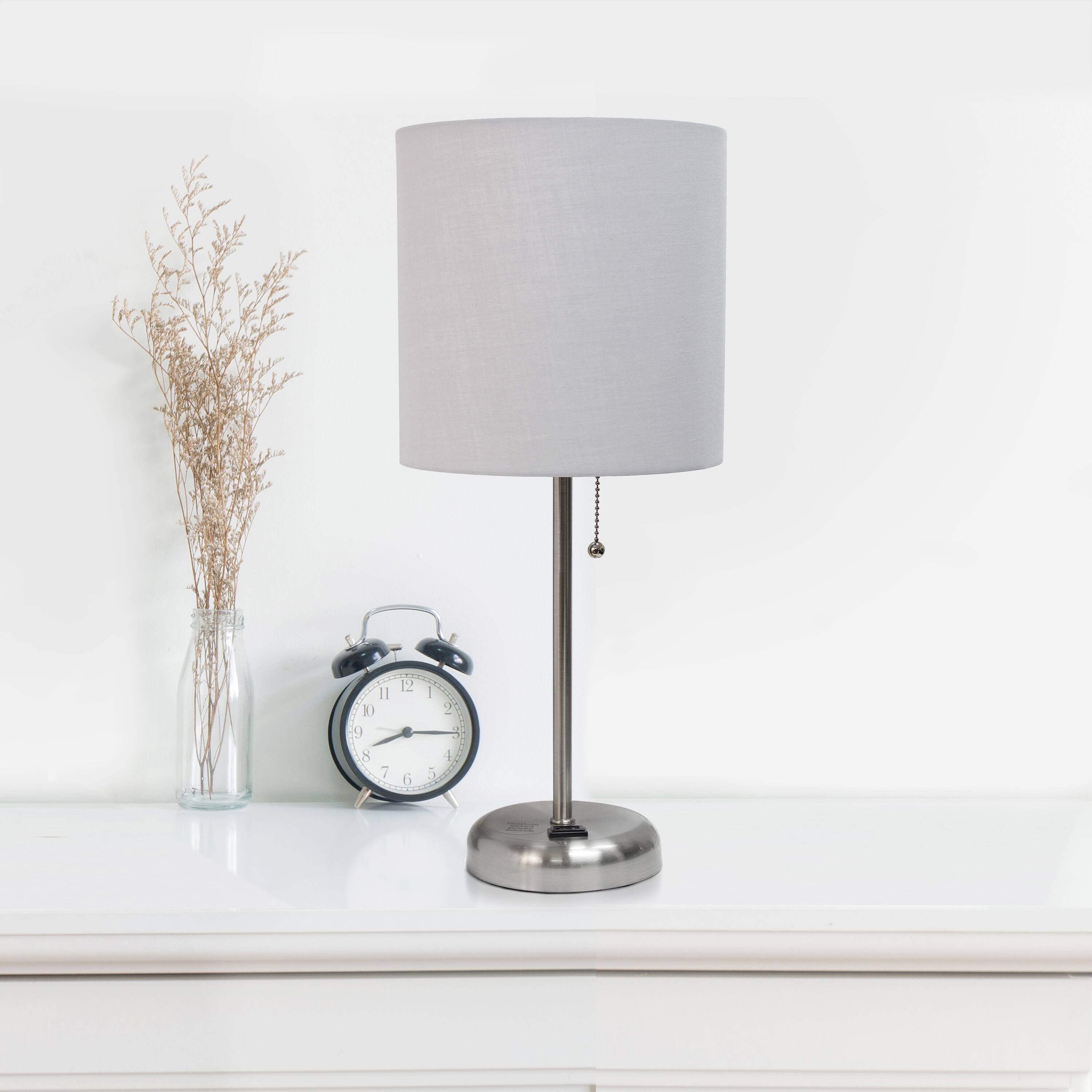 LimeLights 19.5&#x22; Brushed Steel Base Lamps with Charging Outlets, 2ct.