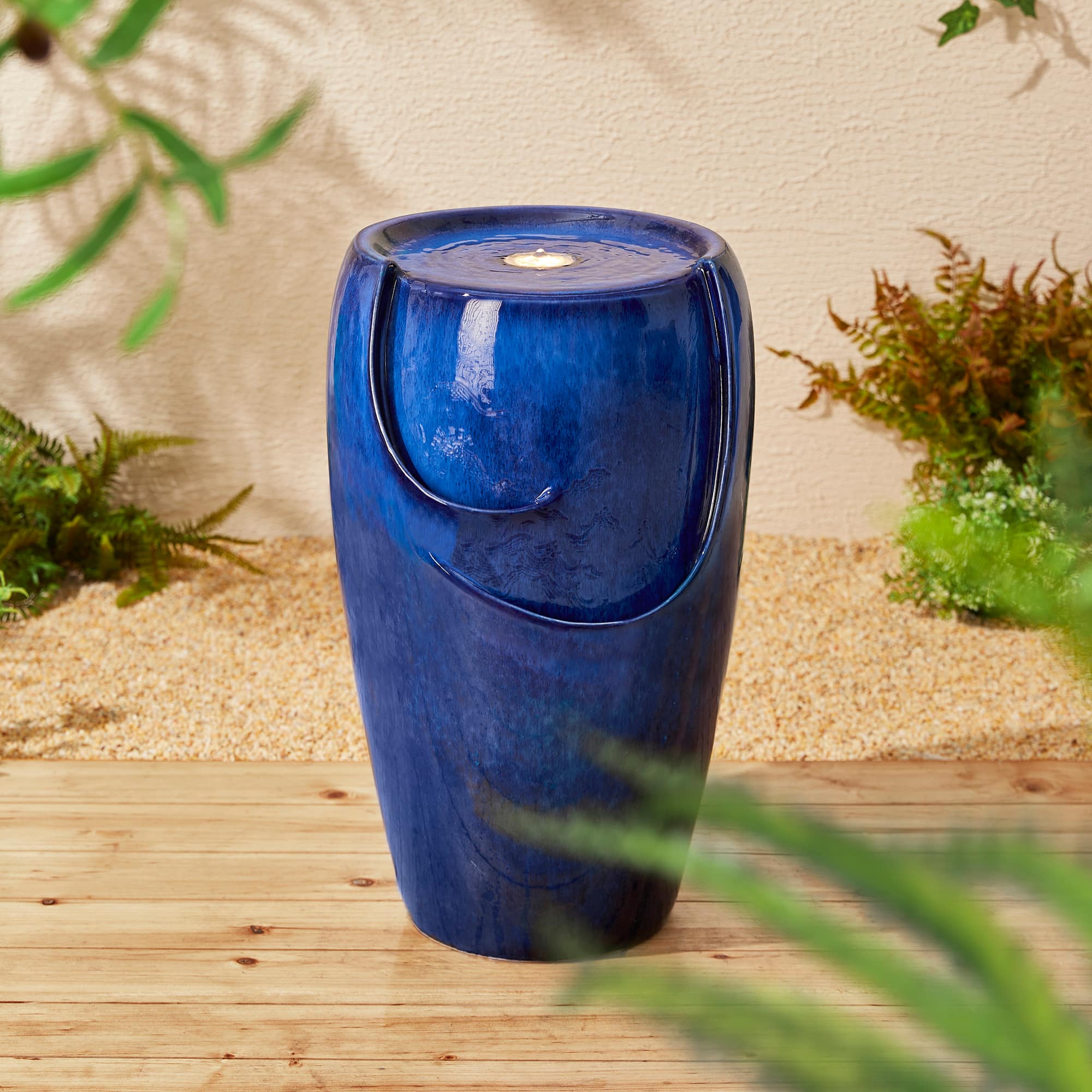 Glitzhome&#xAE; 20.5&#x22; Cobalt Blue LED Ceramic Outdoor Fountain