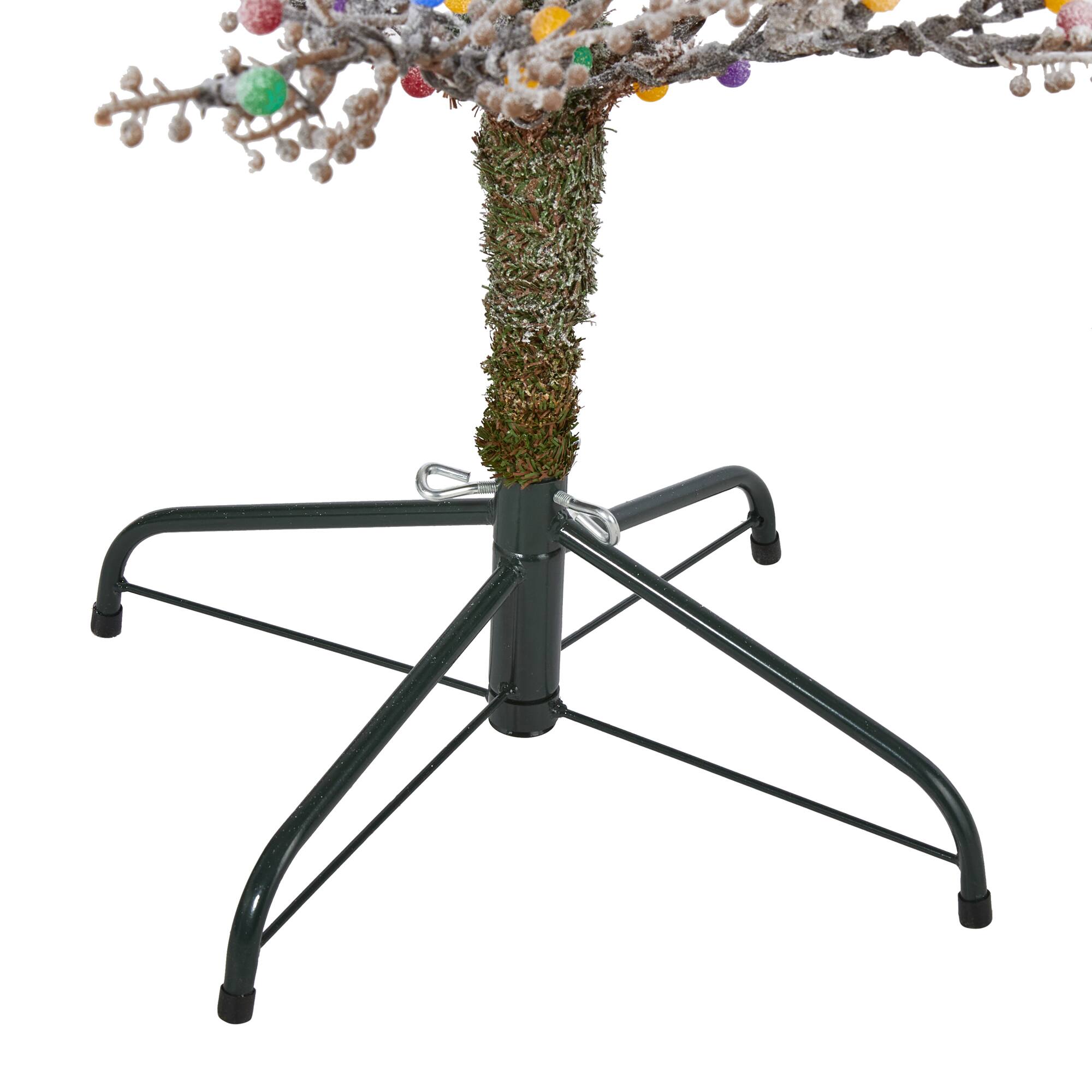 5ft. Pre-Lit Frosted Berry Twig Artificial Christmas Tree with Multicolored LED Lights 