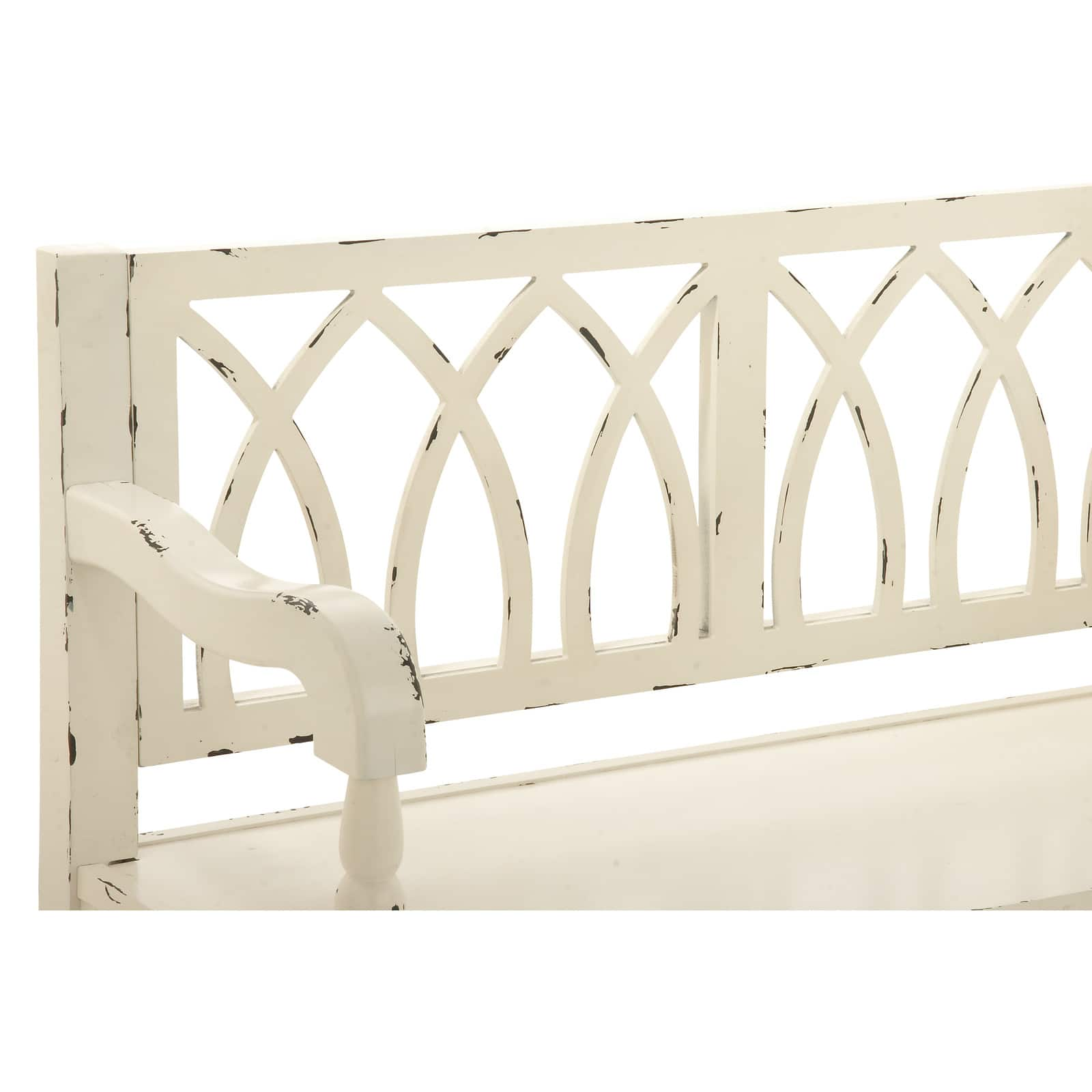 Farmhouse Rectangular Distressed White Wooden Indoor Bench