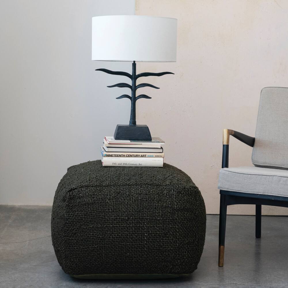 Hello Honey&#xAE; 24&#x22; Black and Natural Leaf Shaped Table Lamp with Fabric Shade