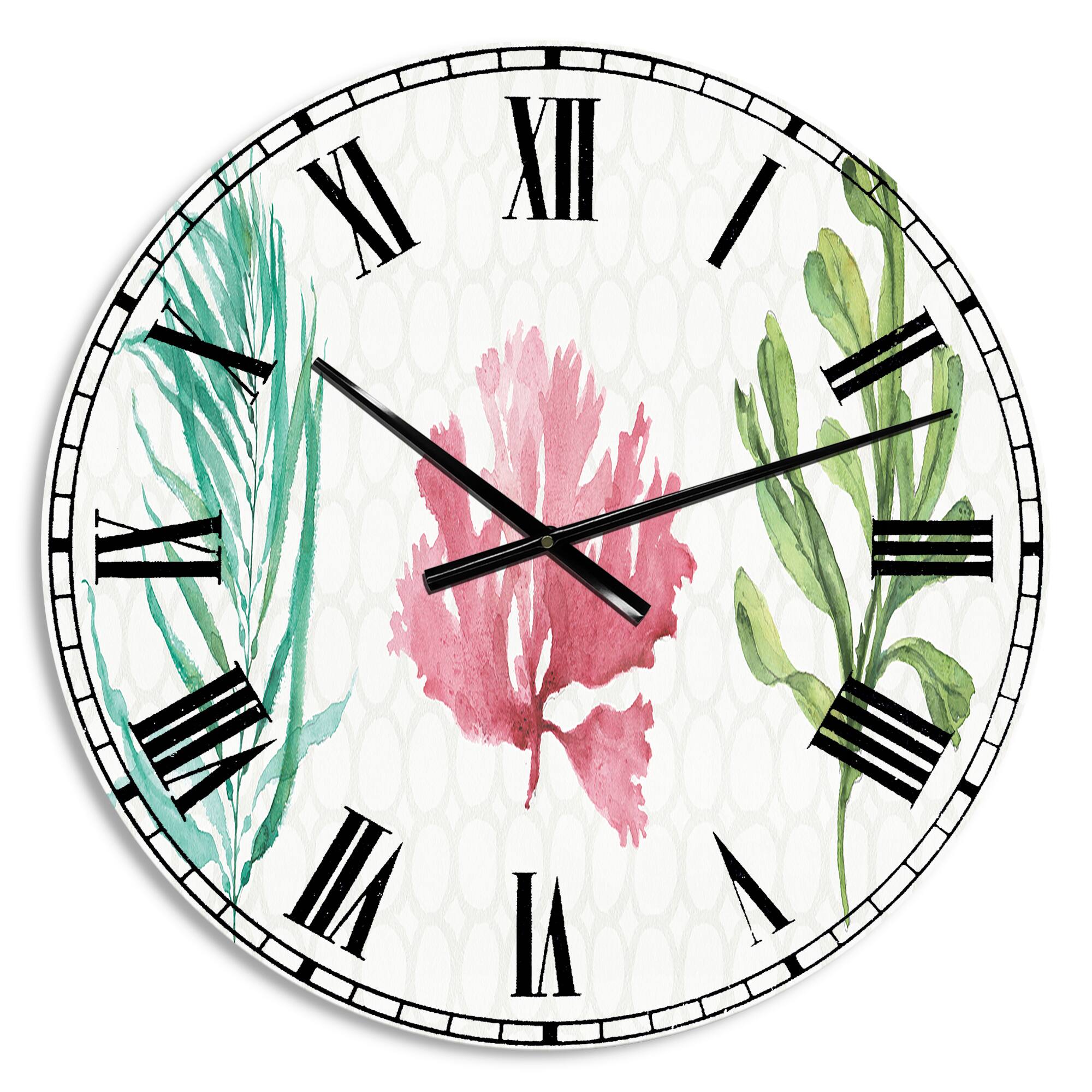 Designart Mixed Botanical Green Leaves II Farmhouse Wall Clock
