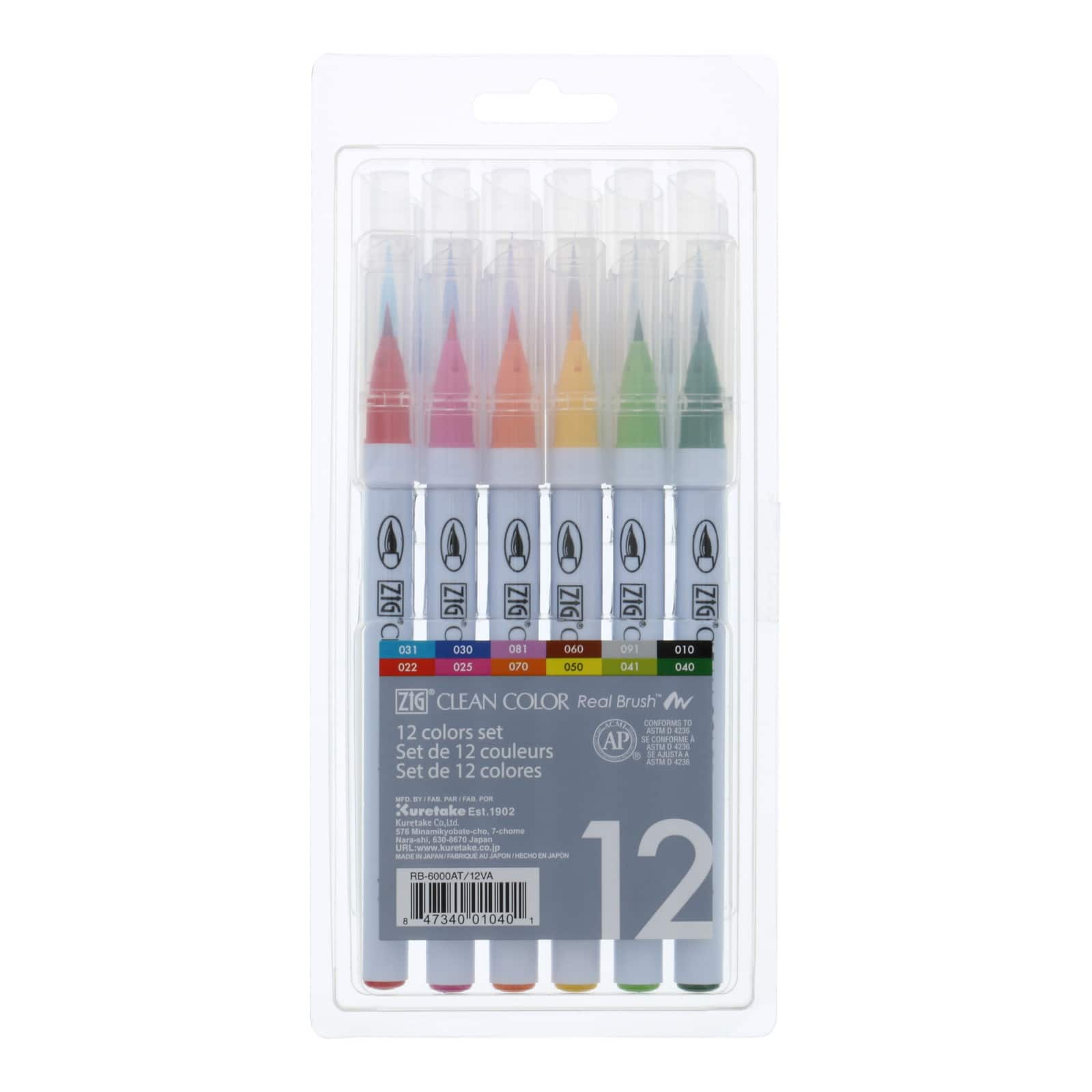 Kuretake Zig Clean Color Real Brush Marker Set, 12-Color Set
