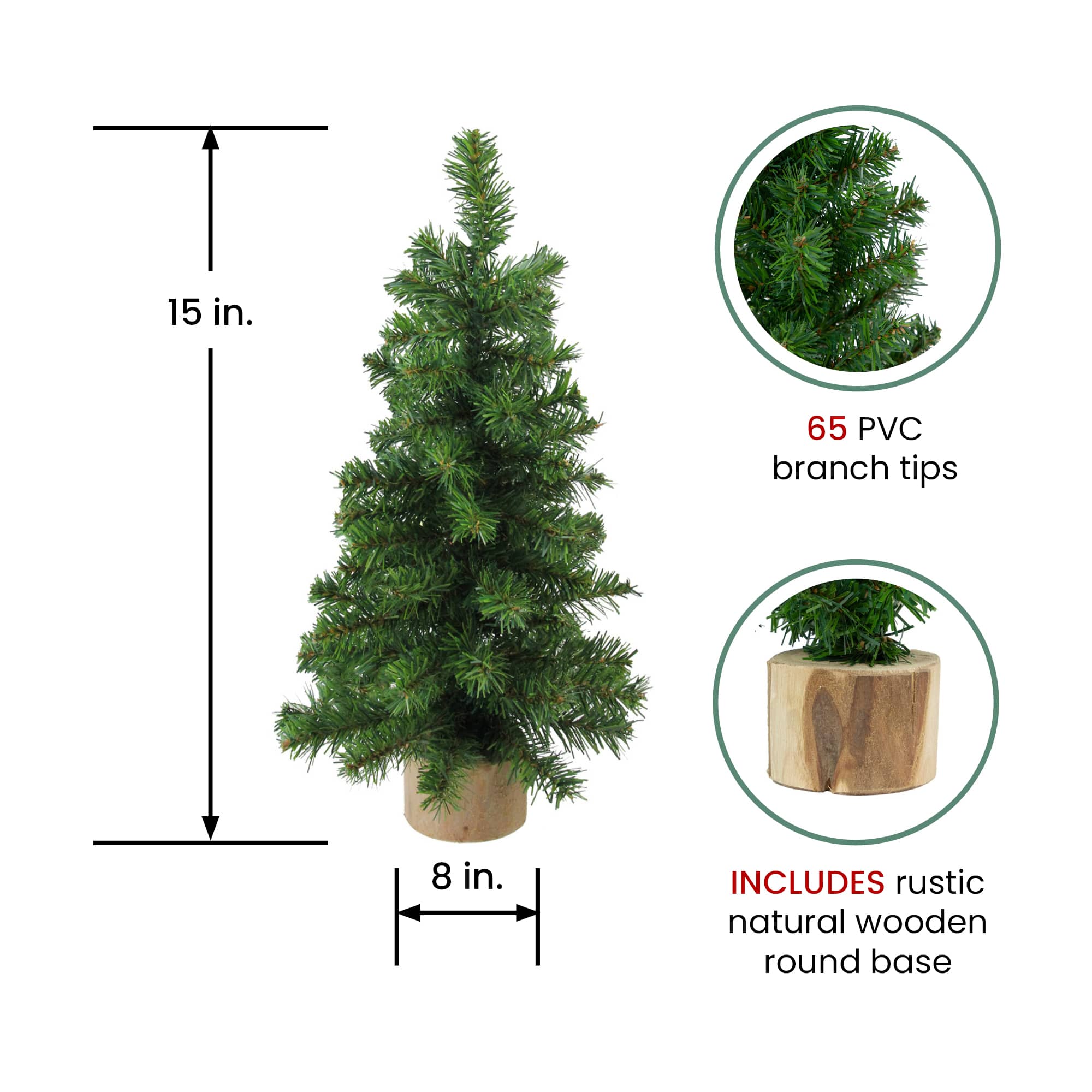 15&#x22; Unlit Alpine Slim Artificial Christmas Tree with Wood Base