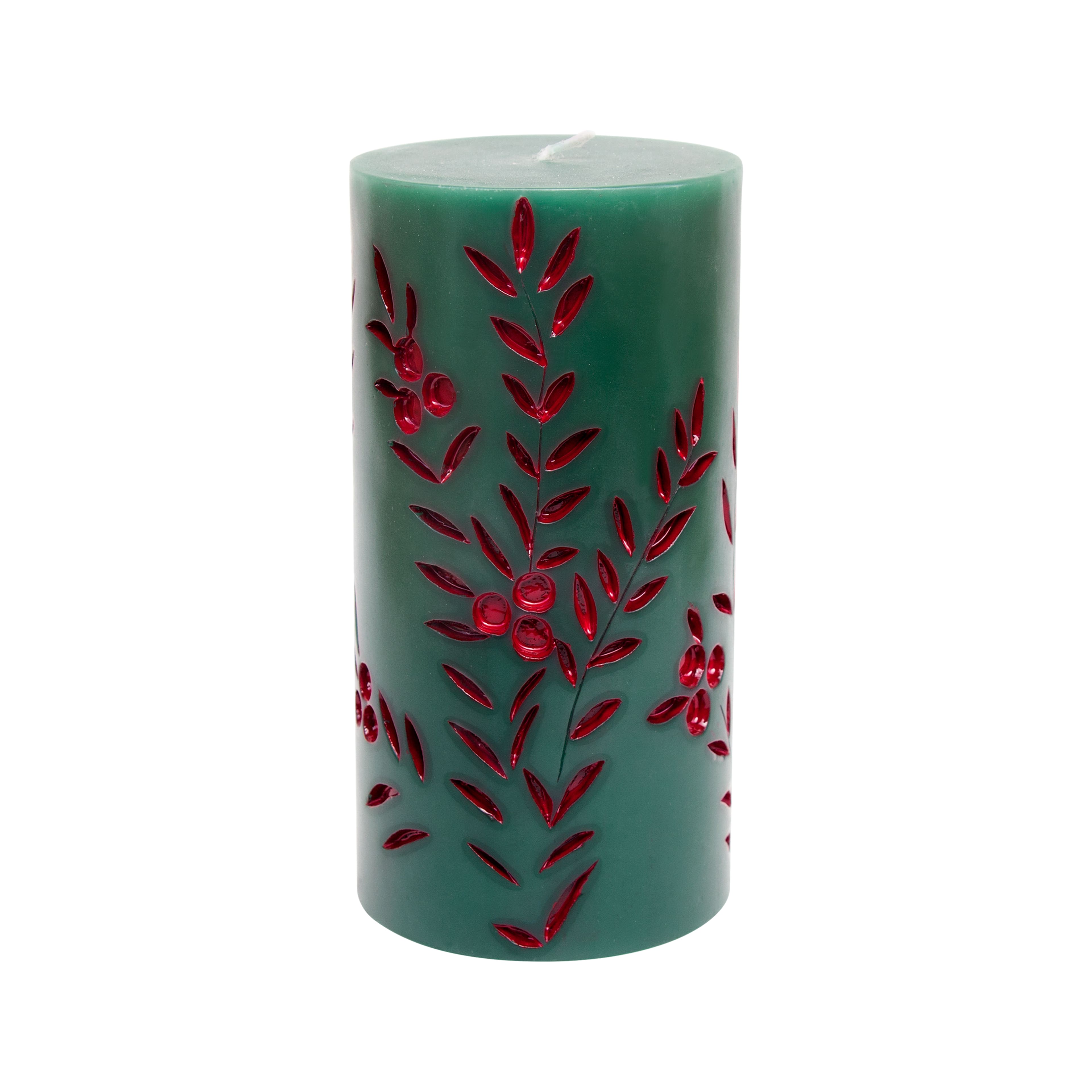 6&#x22; Green &#x26; Red Carved Unscented Pillar Candle by Ashland&#xAE;