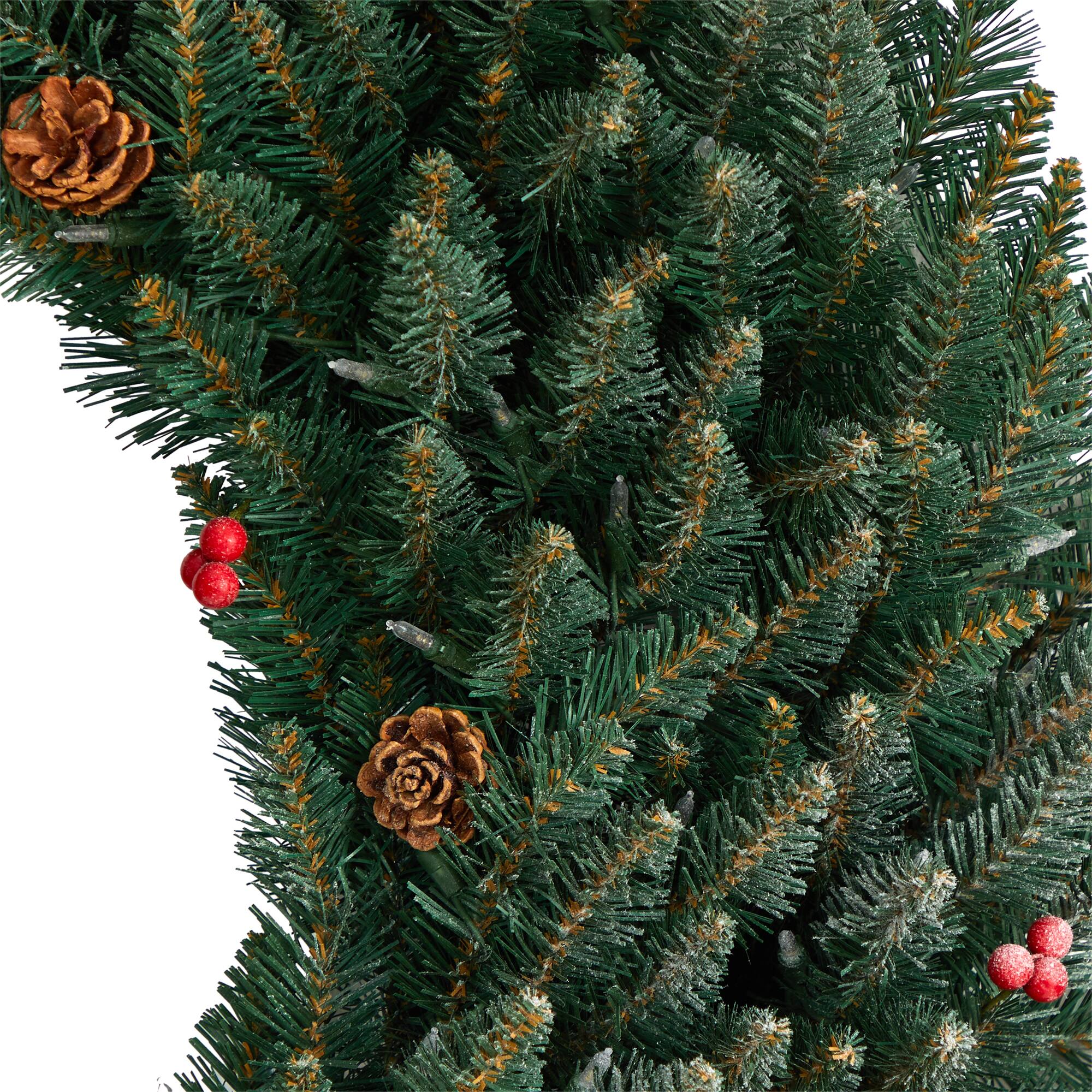 4ft. Clear LED Lights Flocked Artificial Christmas Wreath With Pinecones & Berries