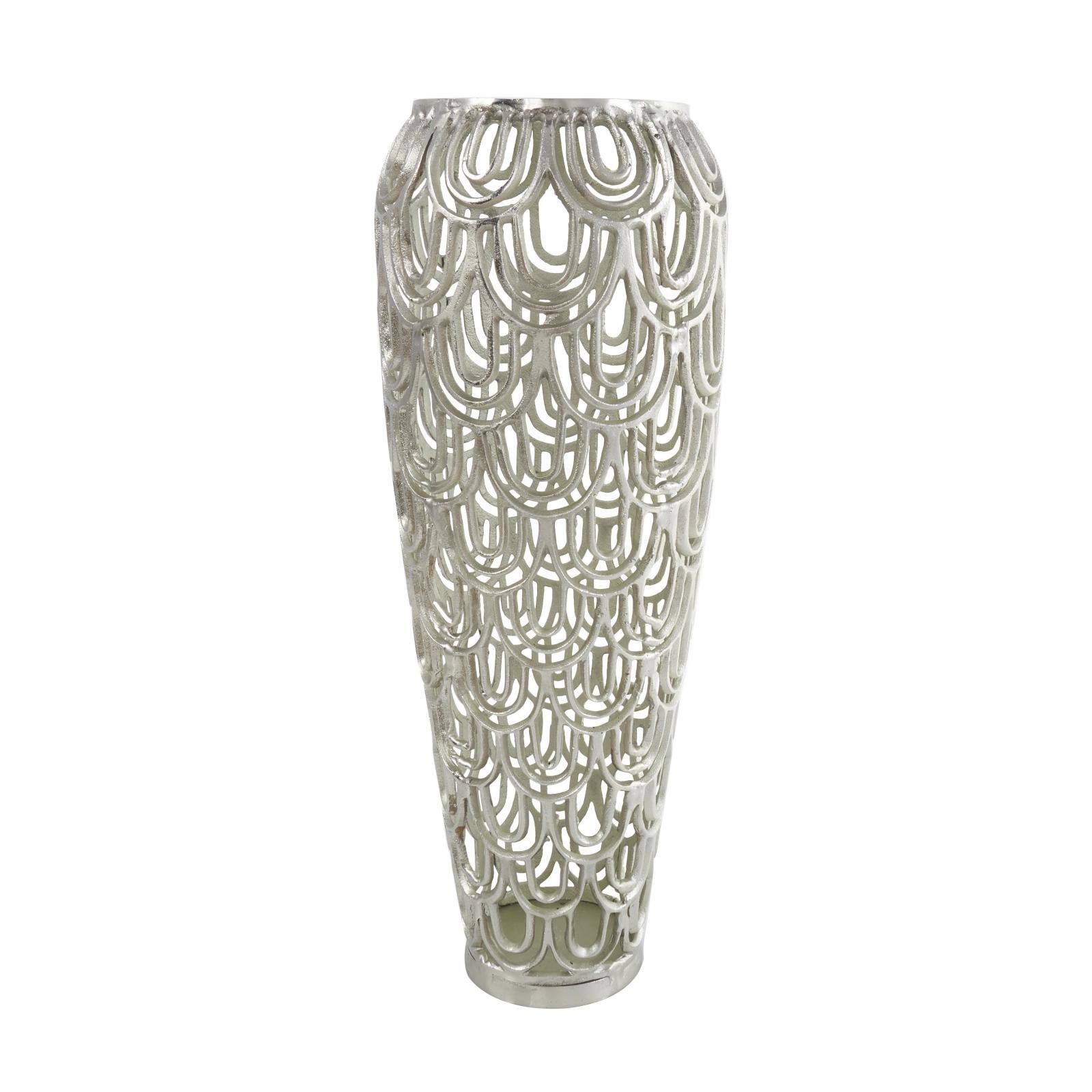 25" Silver Aluminum Metal Geometric Art Deco Inspired Arched Vase