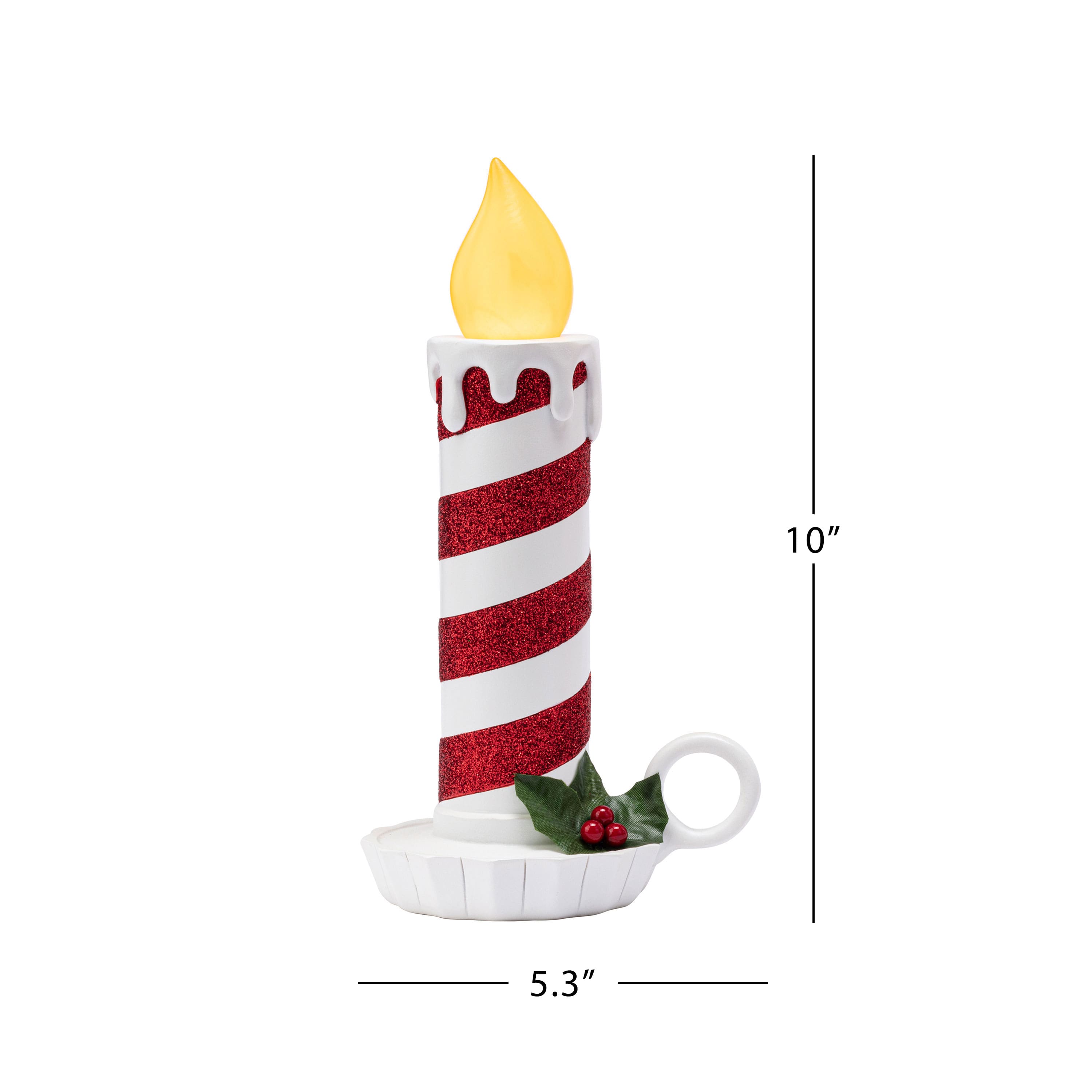 10&#x22; Red &#x26; White Flickering LED Glittery Striped Candles, 2ct.