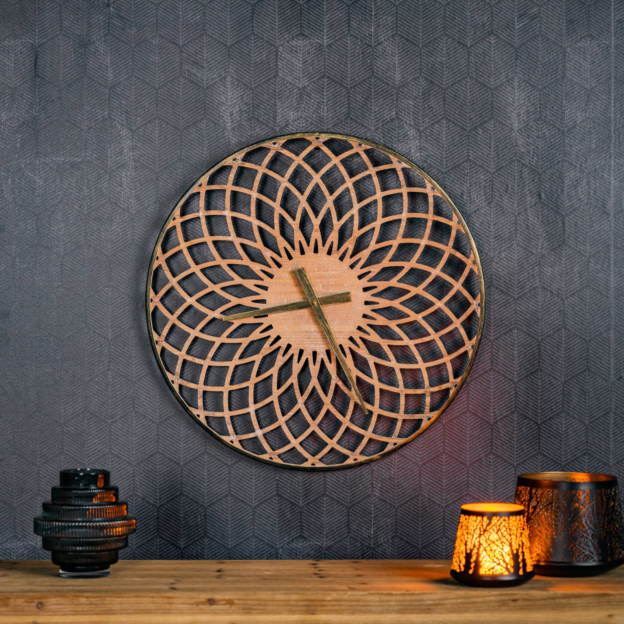 23.75&#x22; Round Lattice Wood Wall Clock