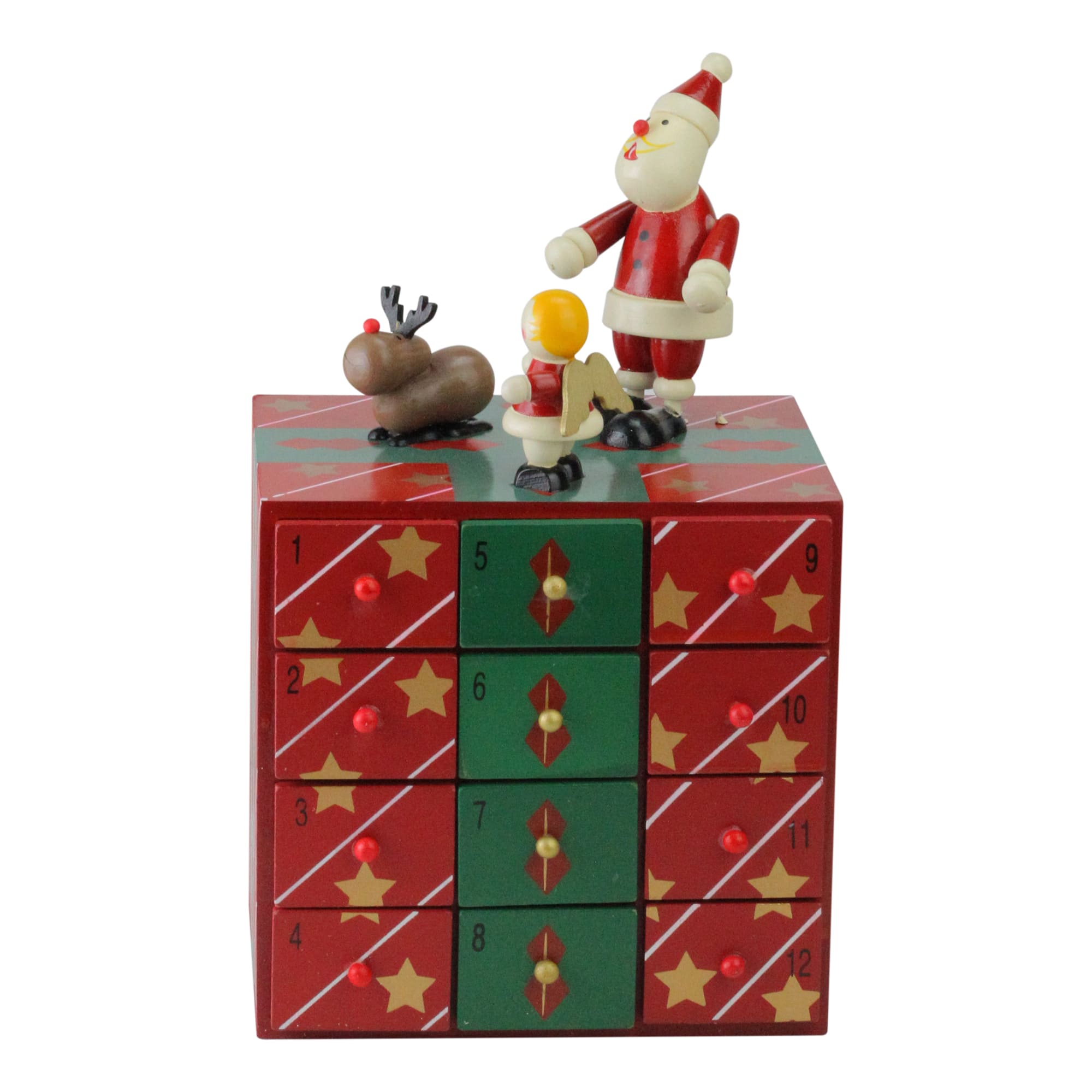 10.5" Red & Green Elegant Advent Storage Calendar Box