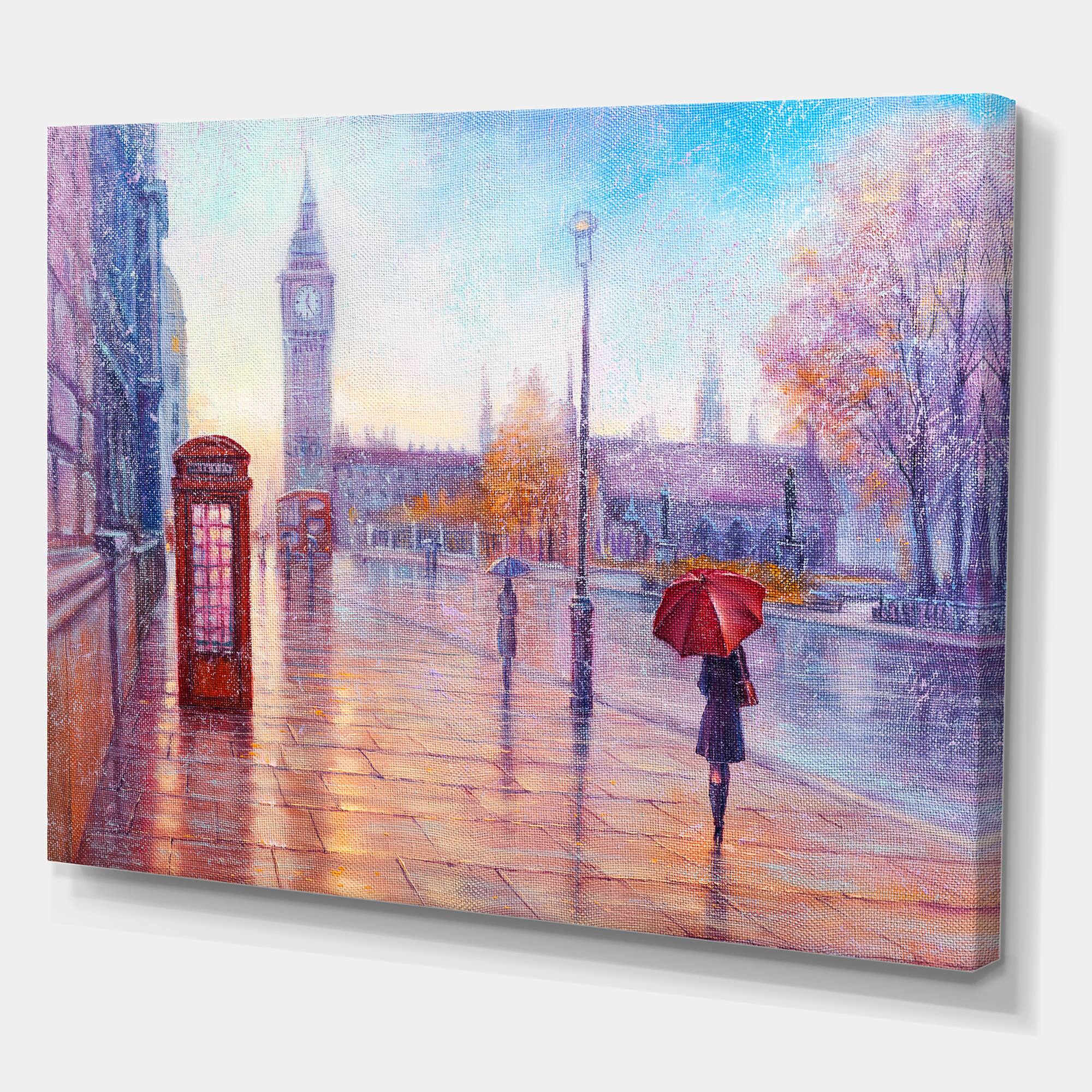 Designart - Big Ben and Woman With Red Umbrella In London