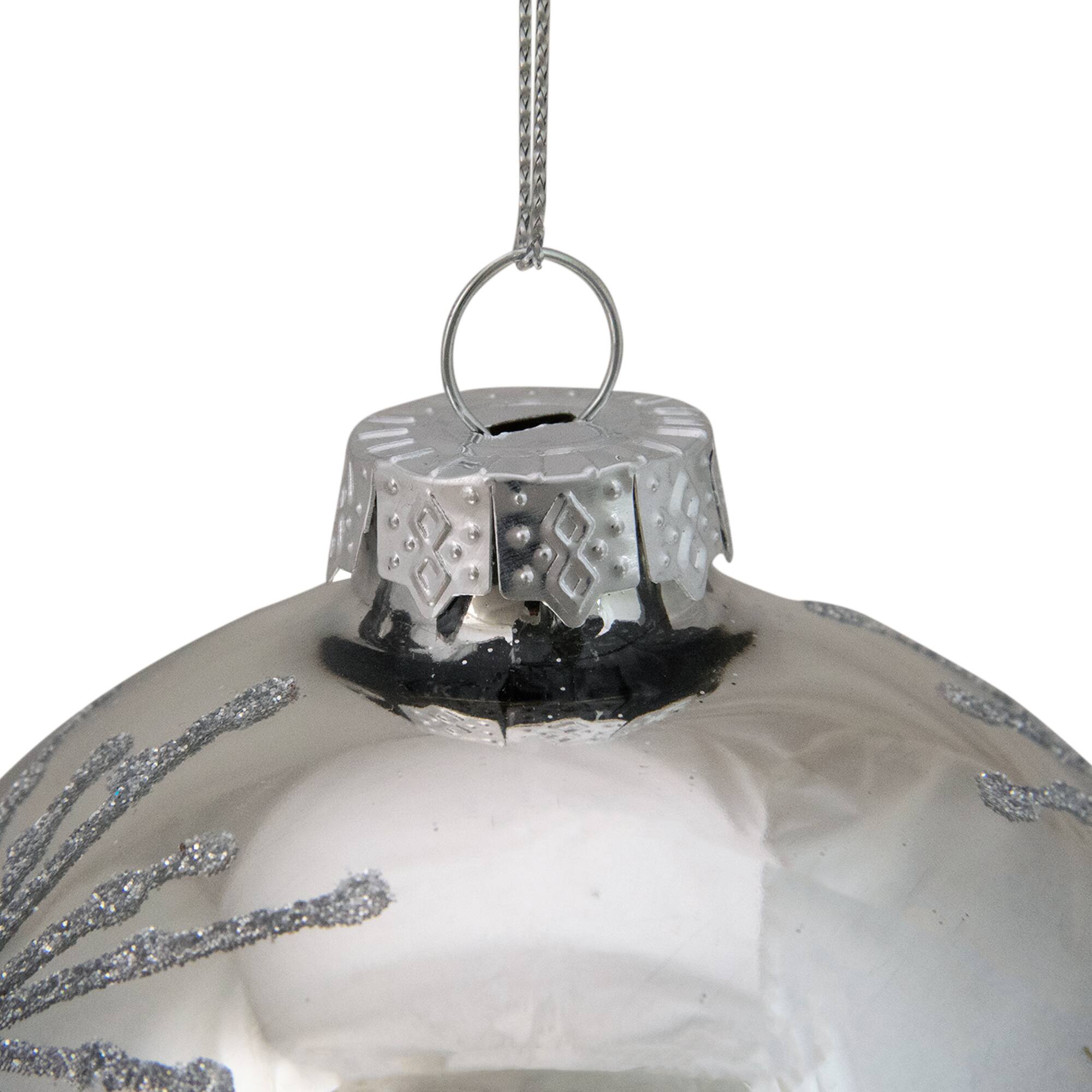 4&#x22; Shiny Silver Mirrored Glitter Snowflakes Ball Ornament