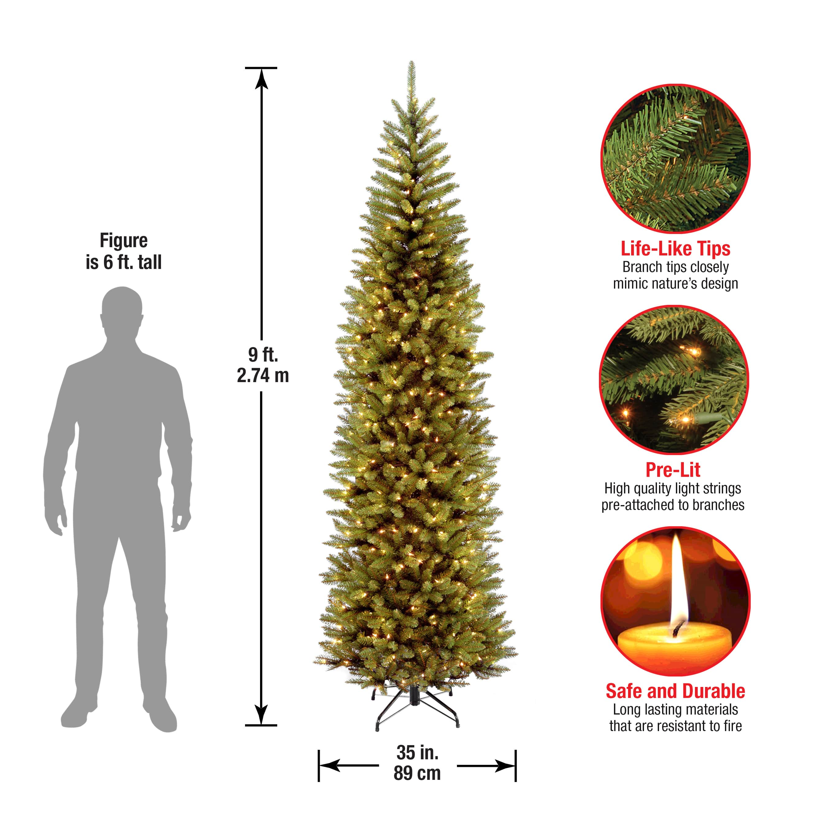 9 ft. Pre-Lit Kingswood&#x2122; Fir Pencil Artificial Christmas Tree, Clear Lights