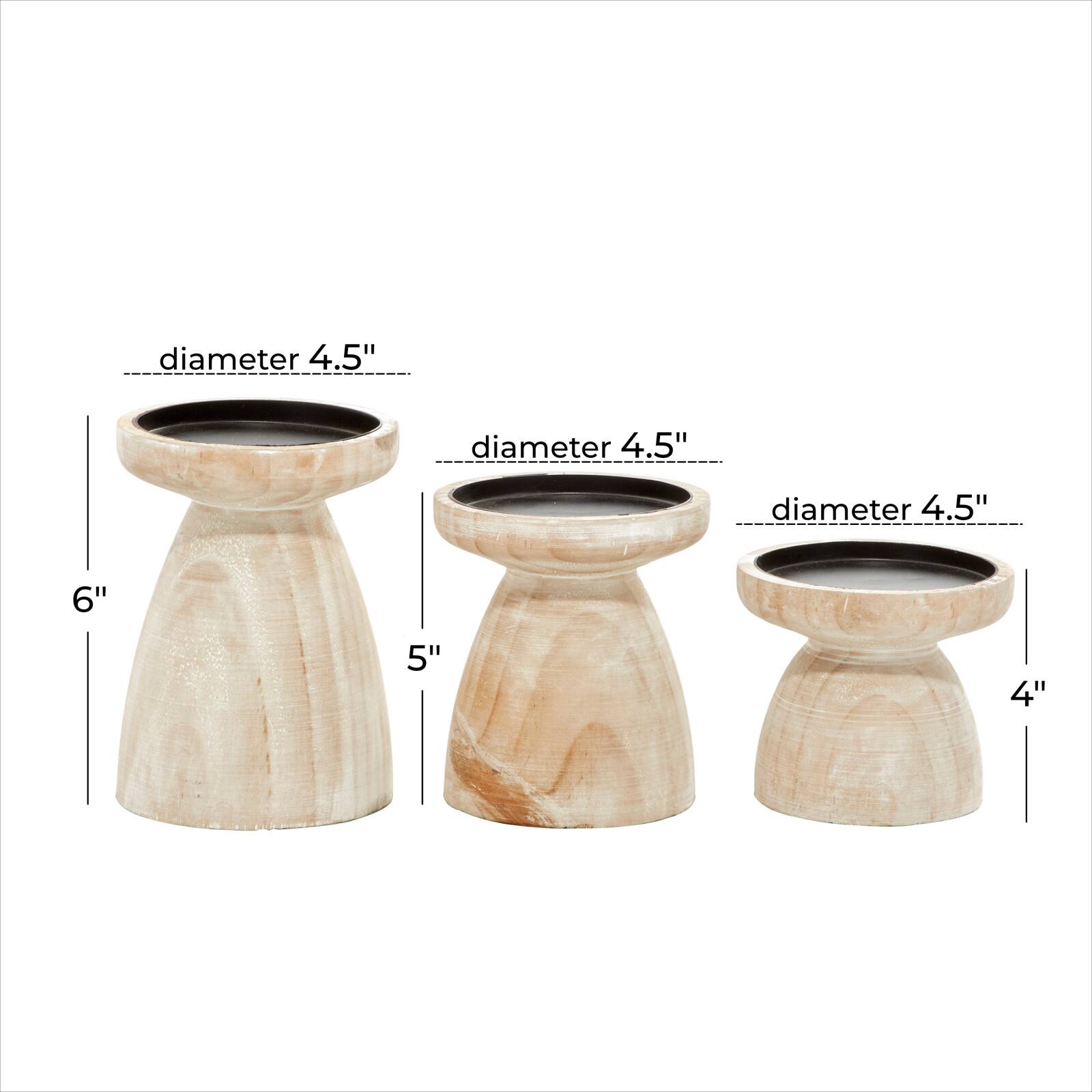 Brown Wood Natural Candle Holder Set