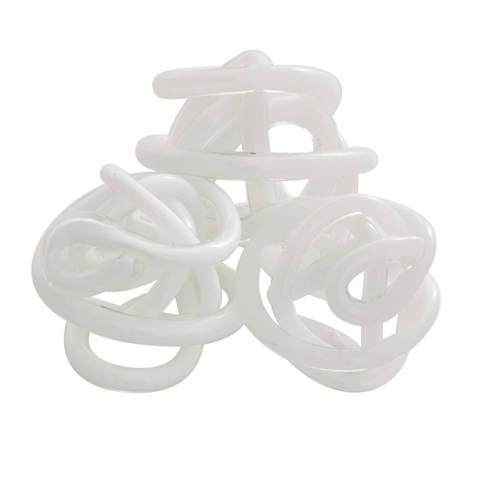 White Iridescent Knotted Glass Ball Sculpture Set