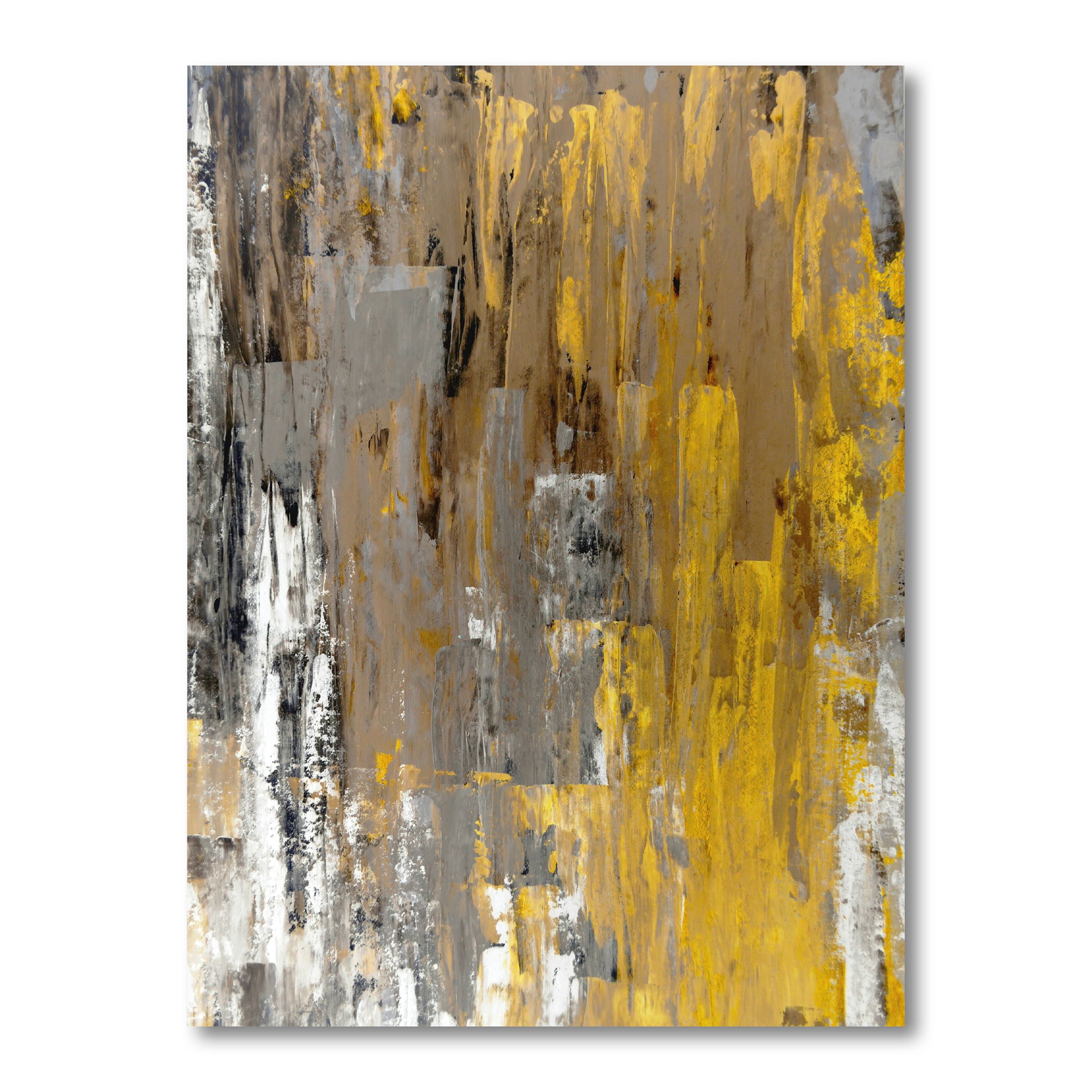 Designart - Yellow and Beige Abstract Art Painting - Modern Canvas Wall Art