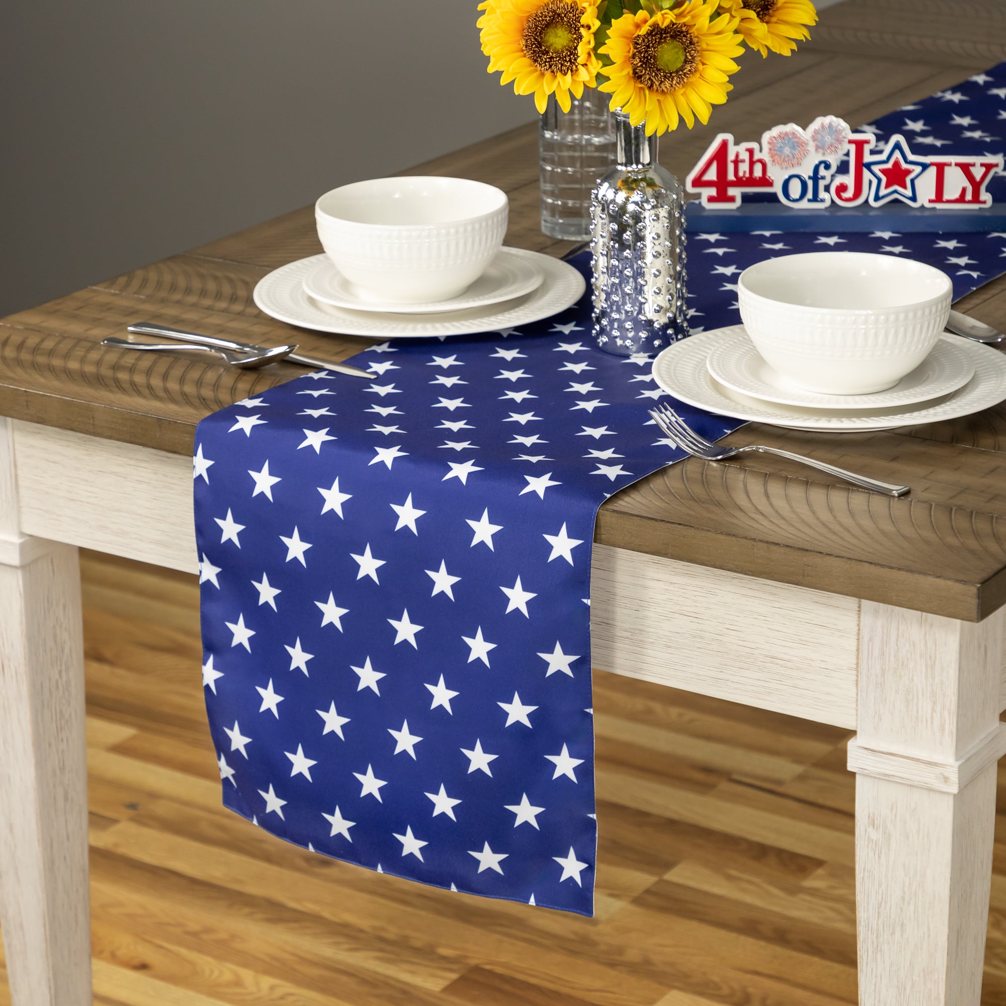 72&#x22; Blue &#x26; White Stars Patriotic Table Runner