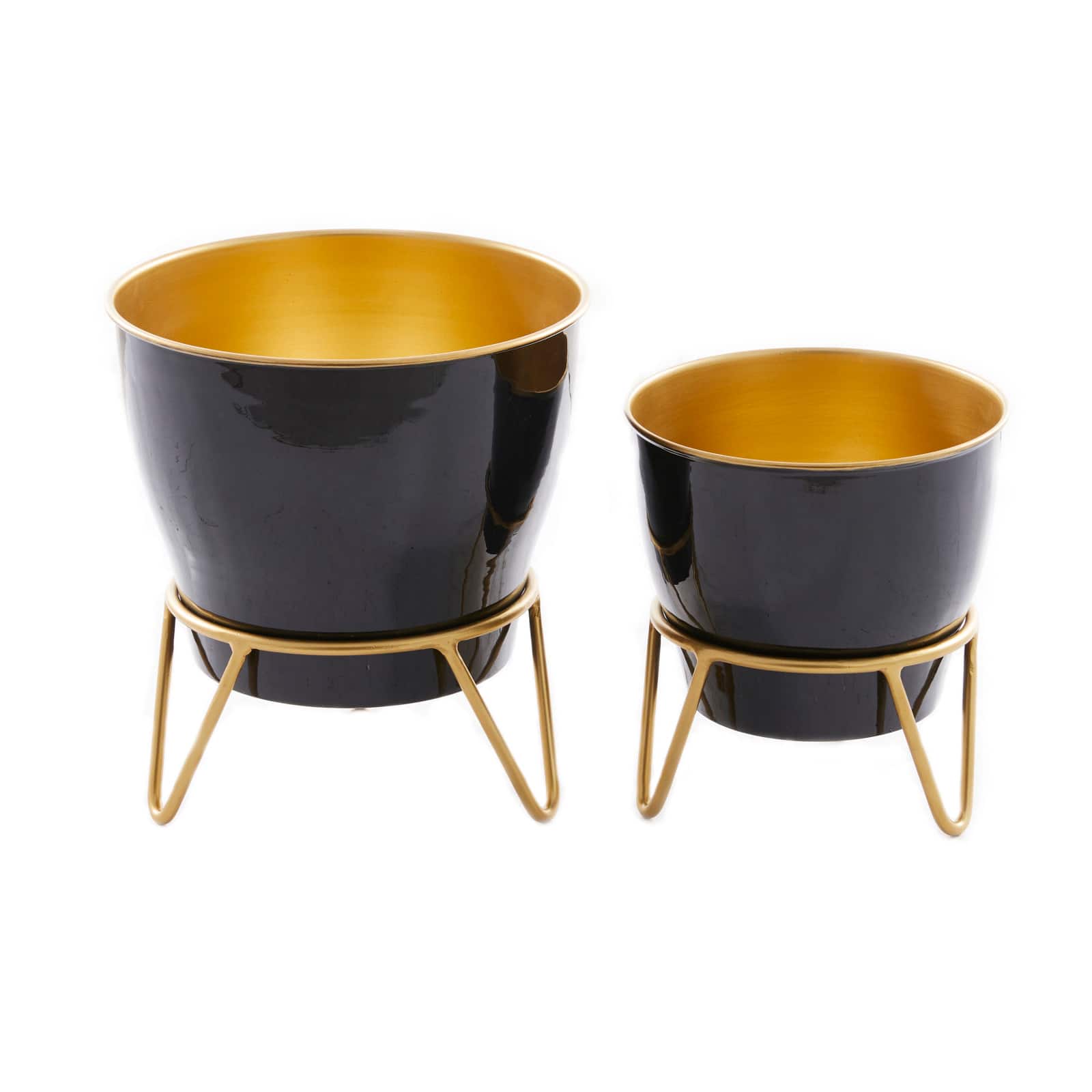 Set of 2 Black Iron Modern Planter, 11" x 10" x 10"