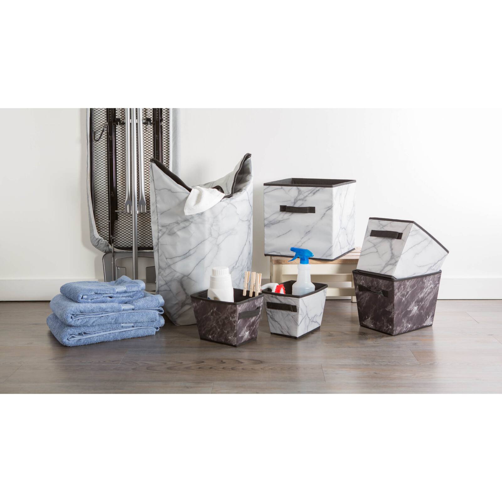 DII® Black Marble Trapezoid Mixed Laundy Bin Set, 4ct.