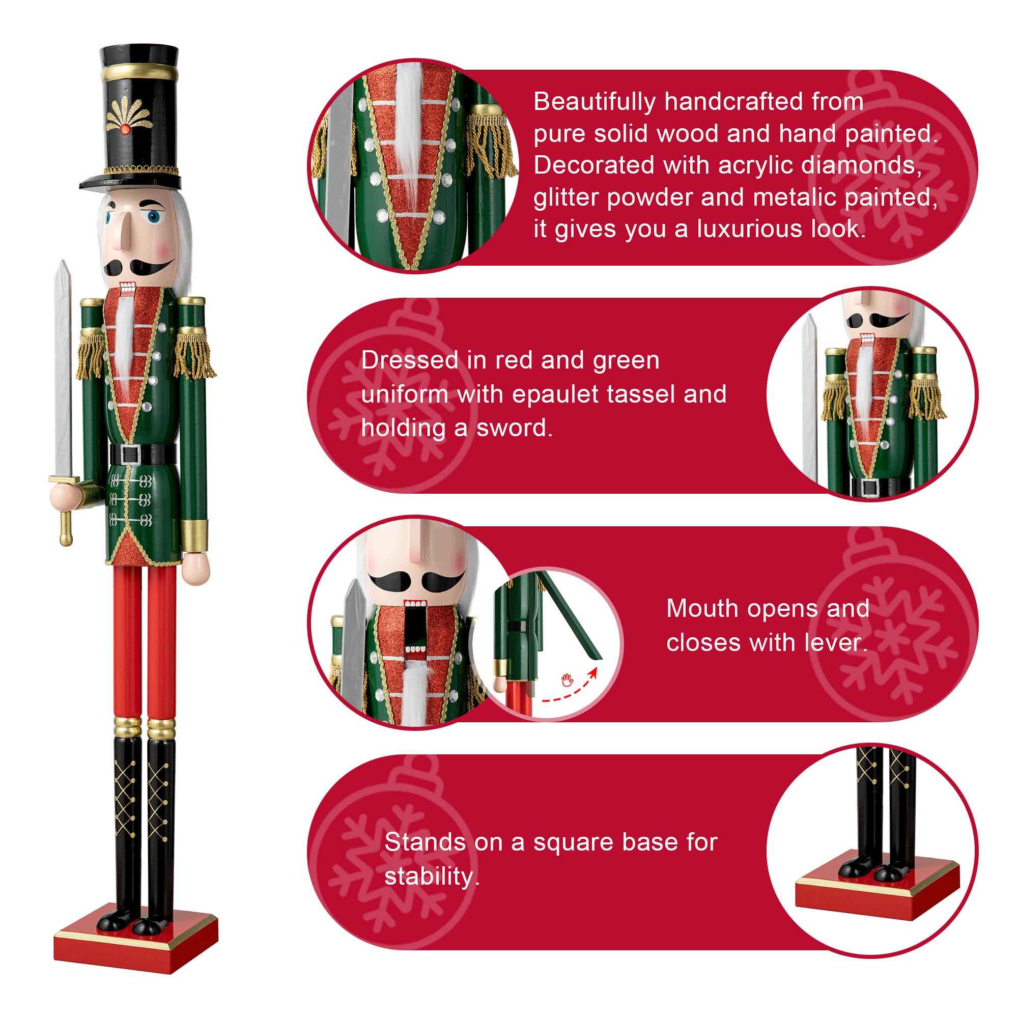 Glitzhome&#xAE; 3.5ft. Wooden Christmas Soldier Nutcracker